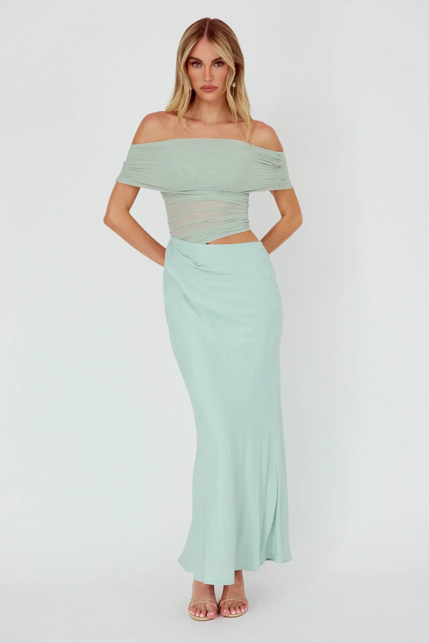 Lorely Off-Shoulder Midi Dress Sage