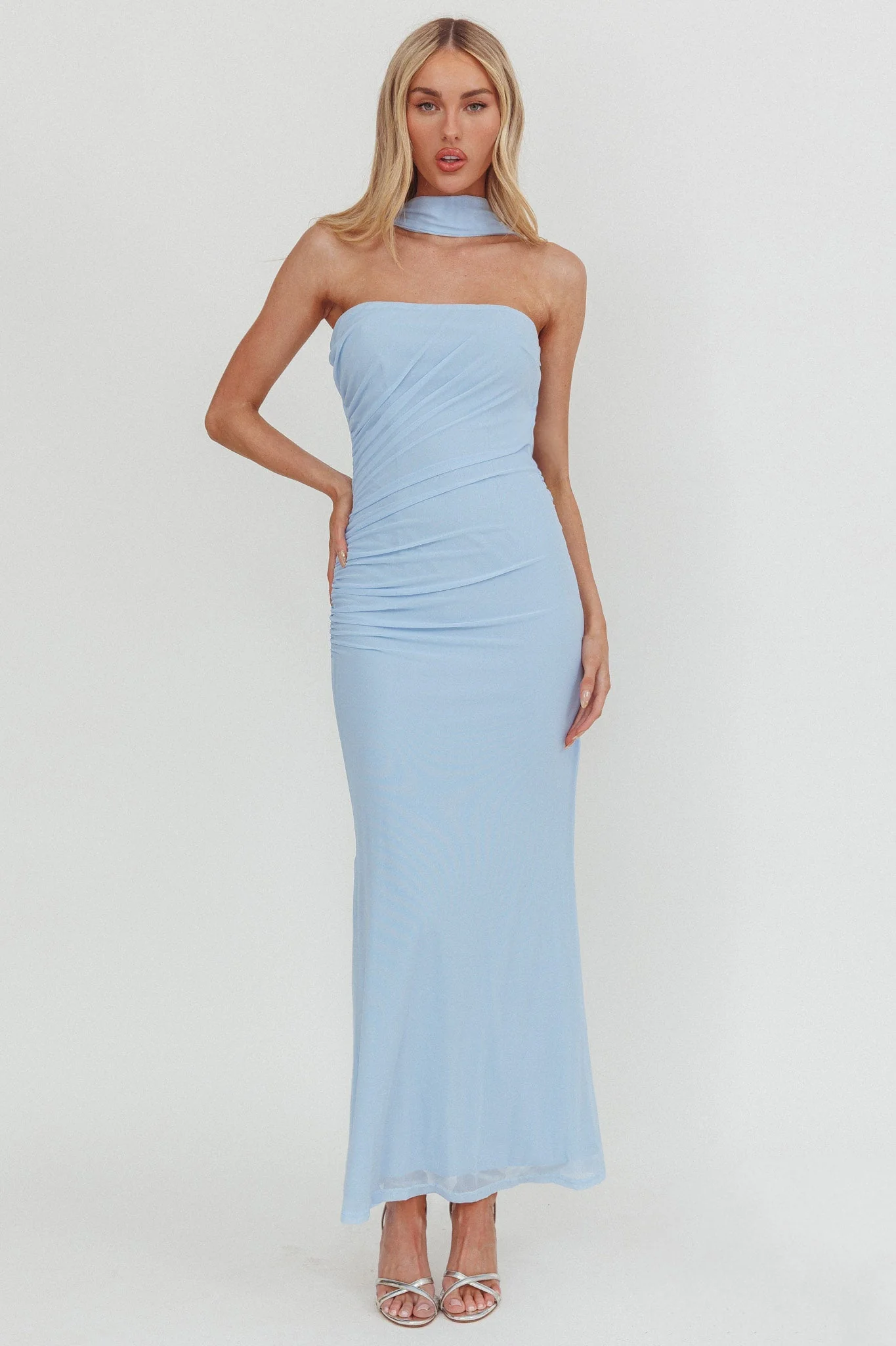 Truth Be Told Reverse Halter Maxi Dress Blue