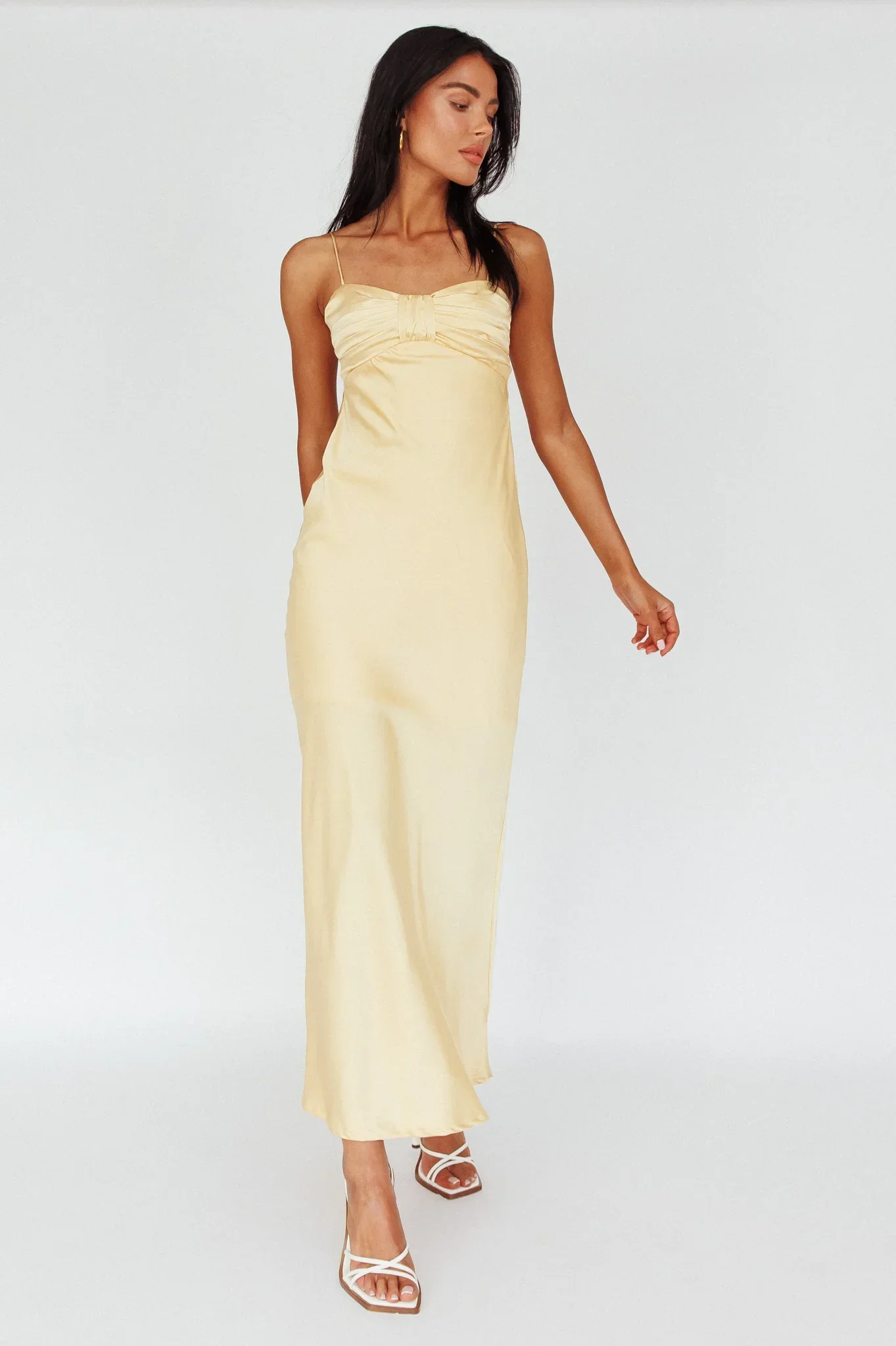 Siva Gathered Bust Midi Dress Yellow