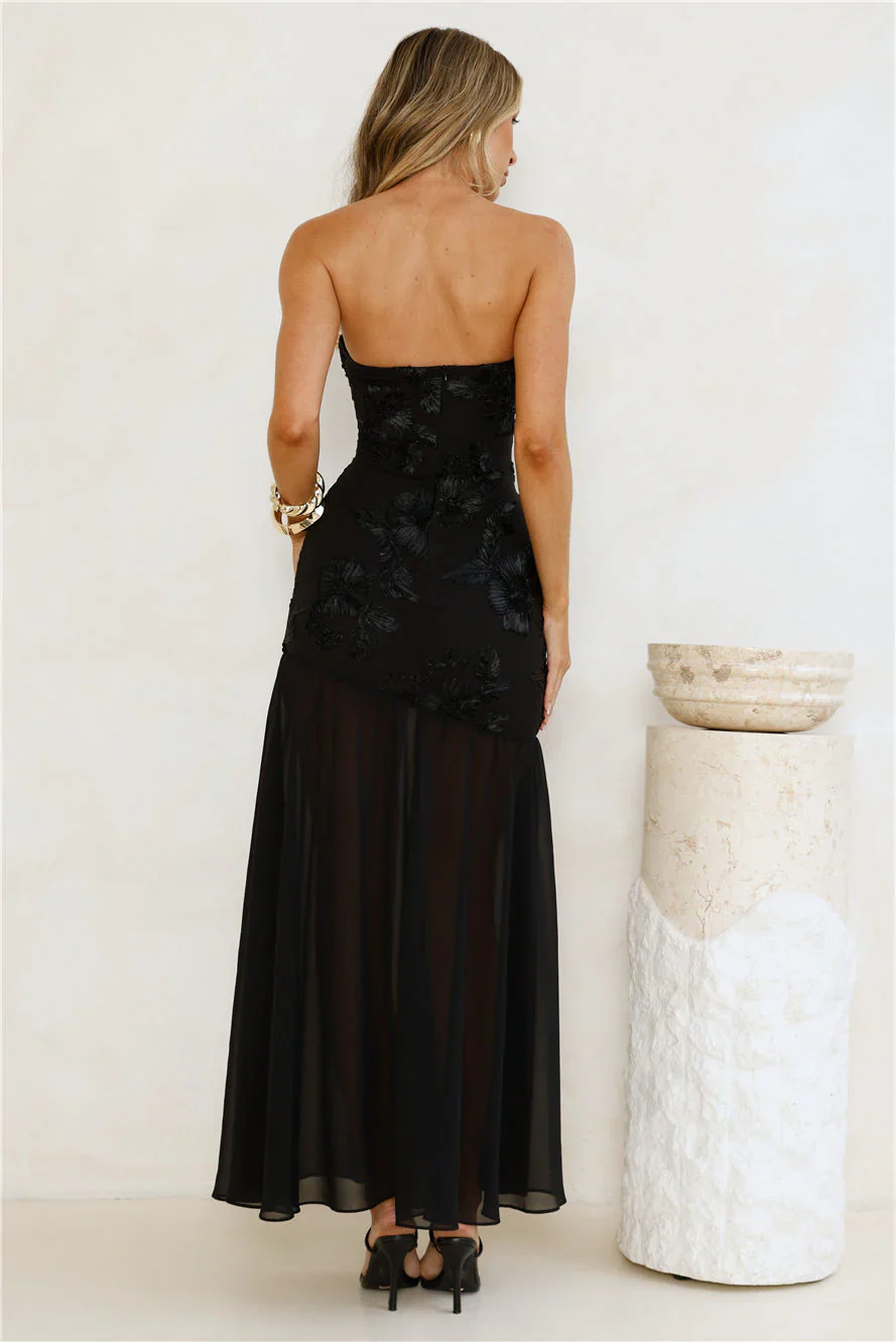 Timeless Affair Strapless Mesh Maxi Dress