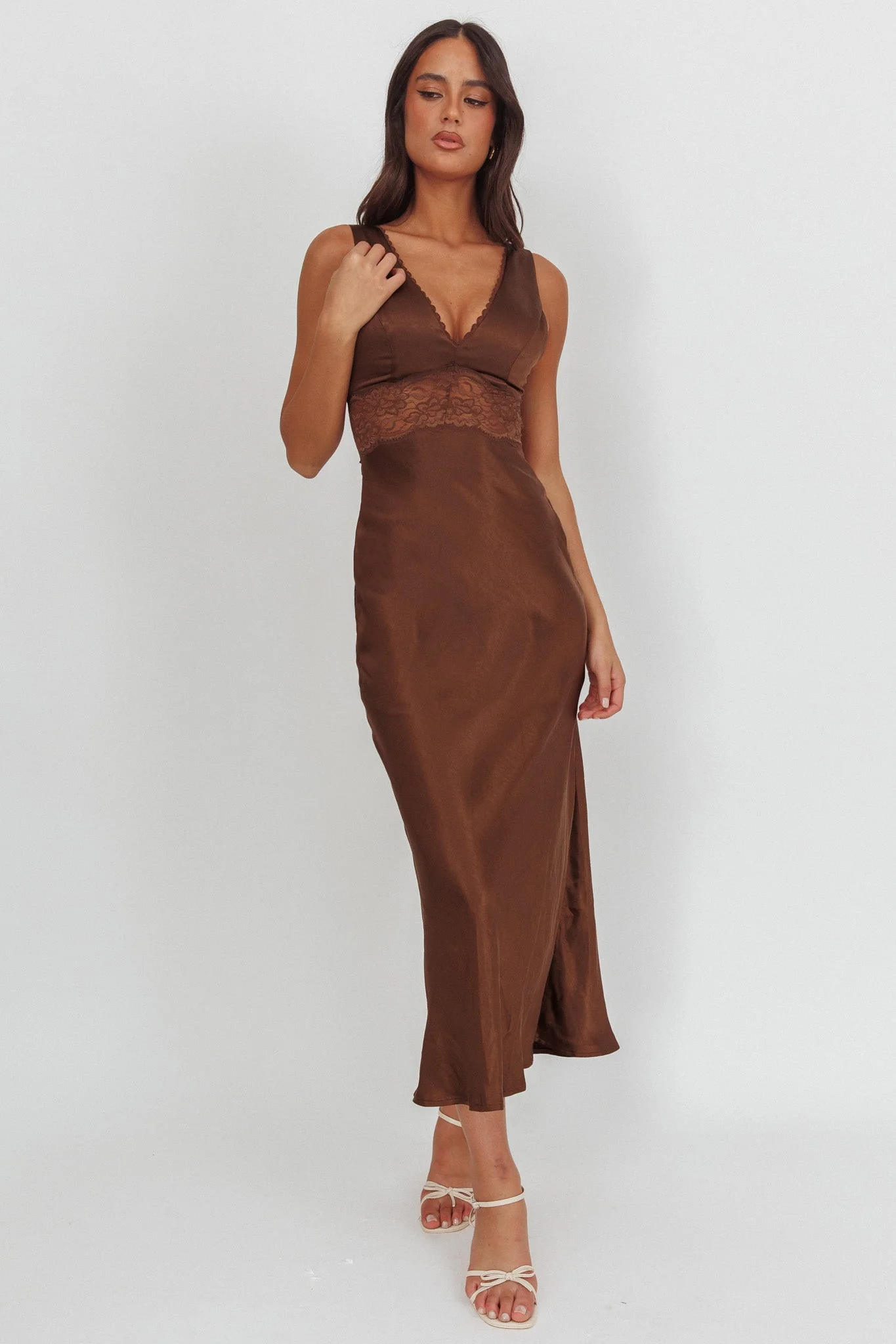 So Sweet Lace Trim Maxi Dress Chocolate
