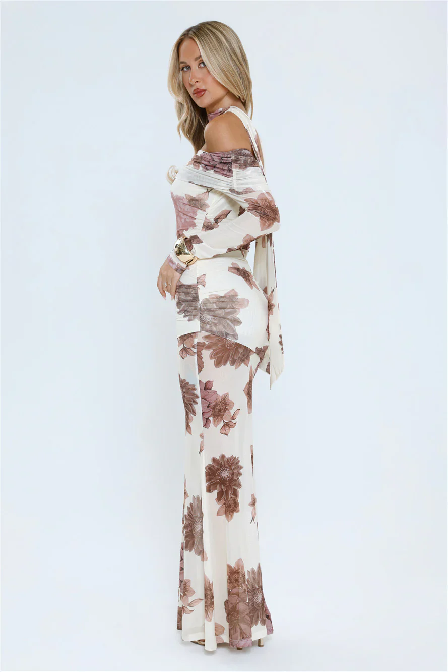Garden Haze Off Shoulder Mesh Maxi Dress Floral