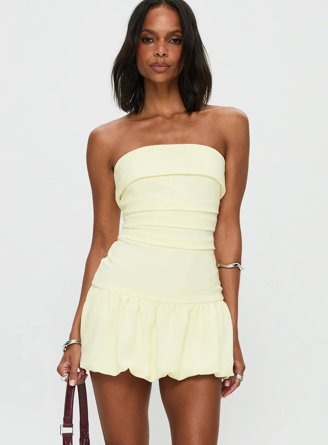 Mousse Strapless Mini Dress Lemon