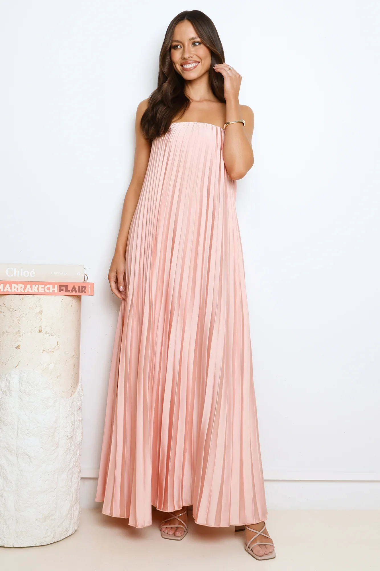 Moonlit Night Pleated Strapless Maxi Dress