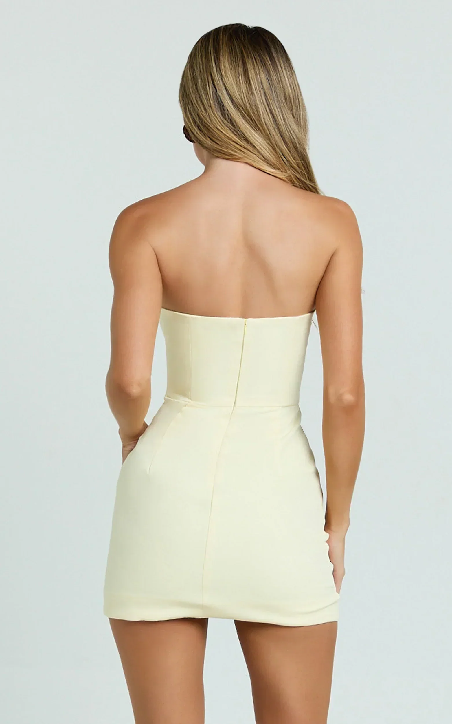 Avery Mini Dress Strapless Corset Bodice Draped Dress in Lemon