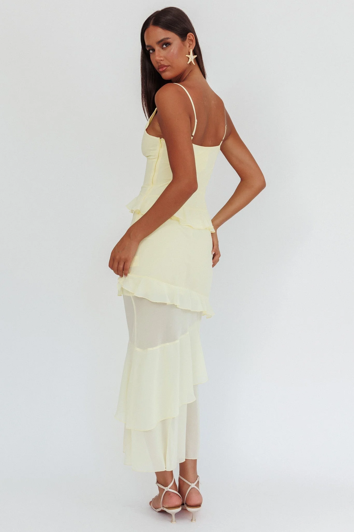 Marlie Frill Trim Rosette Maxi Dress Butter