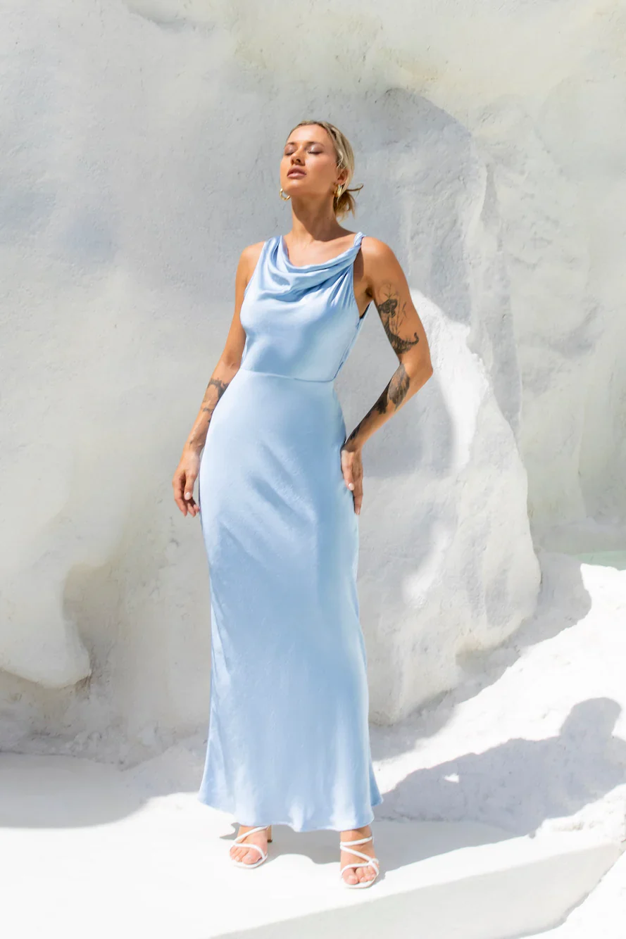 Moonlit Palms Satin Maxi Dress