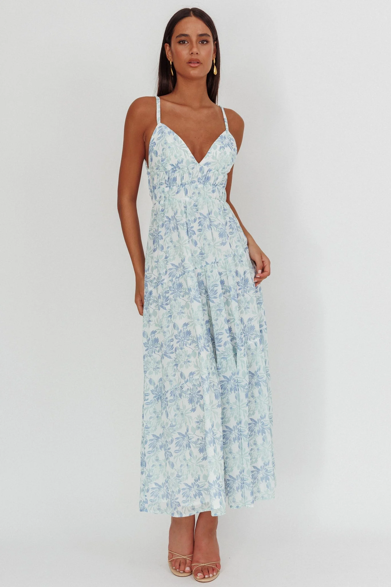 South Pacific Strappy Back Maxi Dress Floral Blue