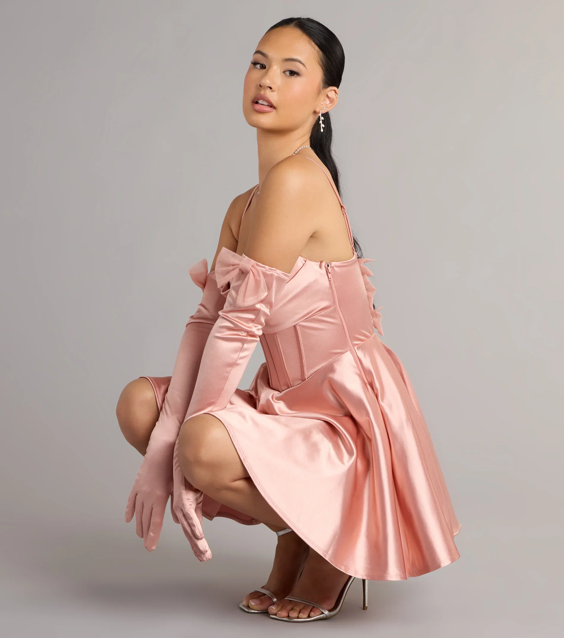 Juliette Satin Corset Short Dress With Gloves