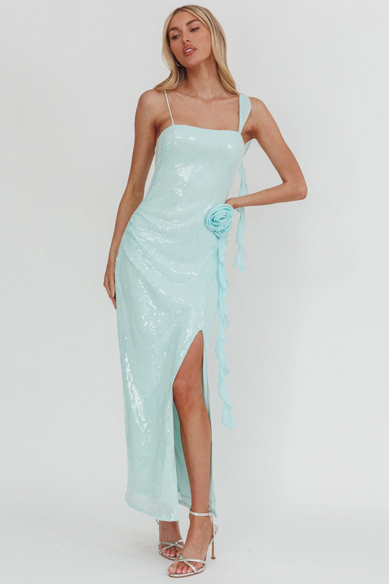 She Glows Cami Strap Sequin Maxi Dress Mint