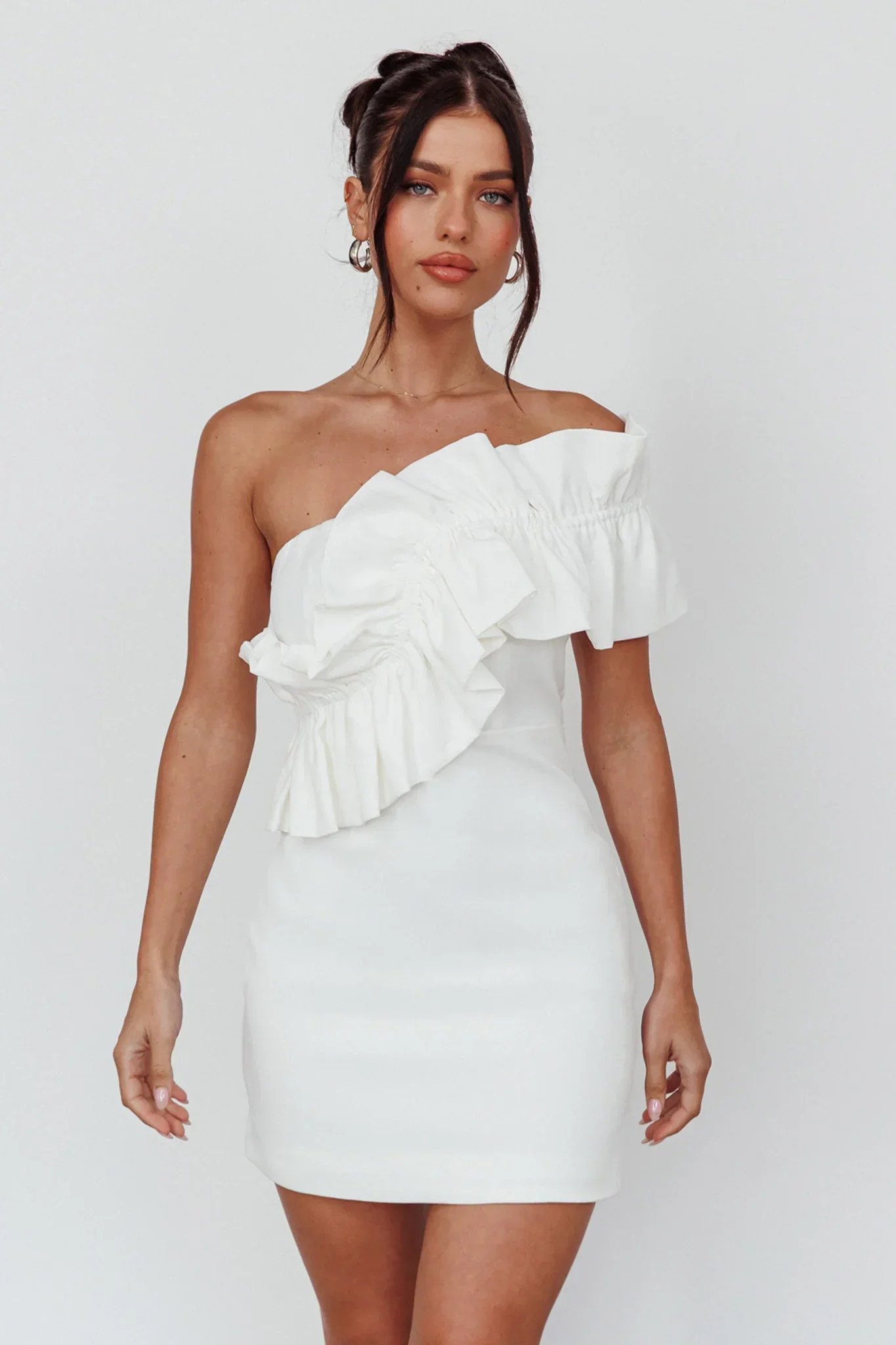 Grecca One-Shoulder Mini Dress Off White
