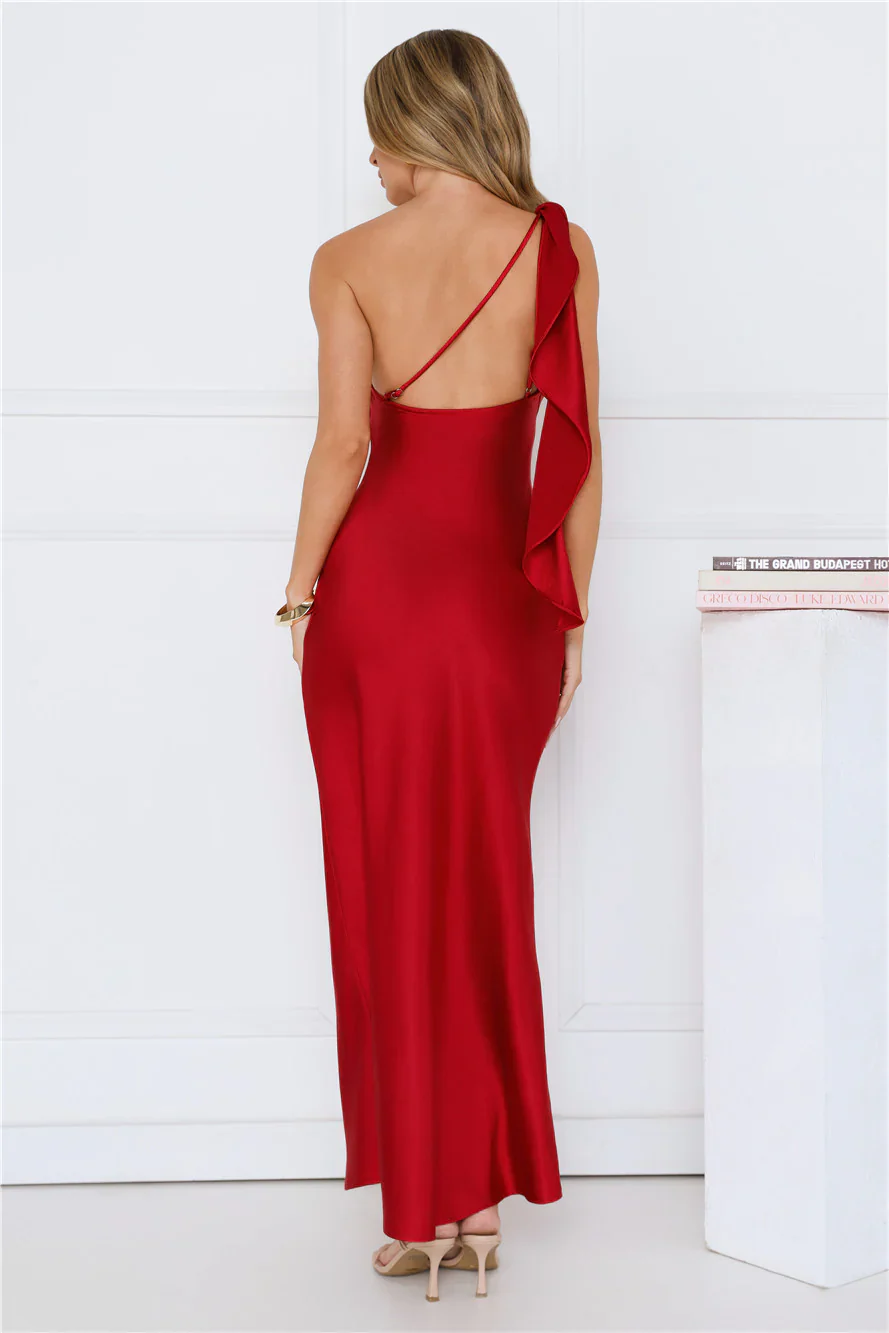Romantic Tales Satin One Shoulder Maxi Dress