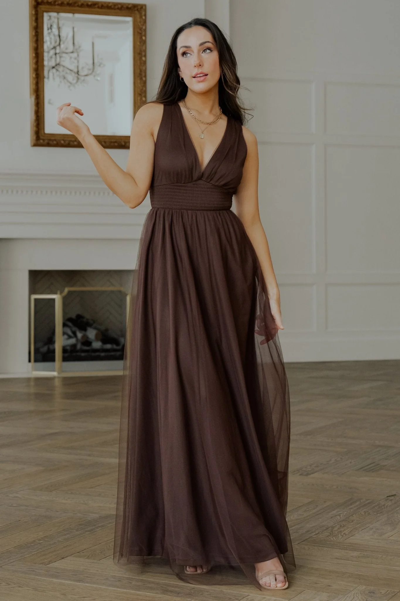 Kamila Tulle Maxi Dress | Espresso