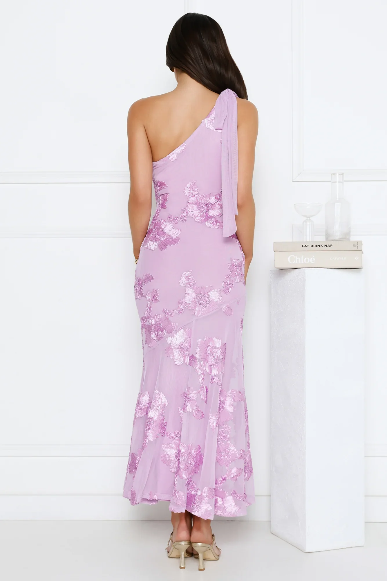 Glossy Girl One Shoulder Mesh Maxi Dress