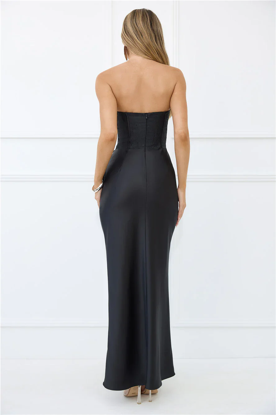 Dressed To Dazzle Strapless Satin Maxi Dress