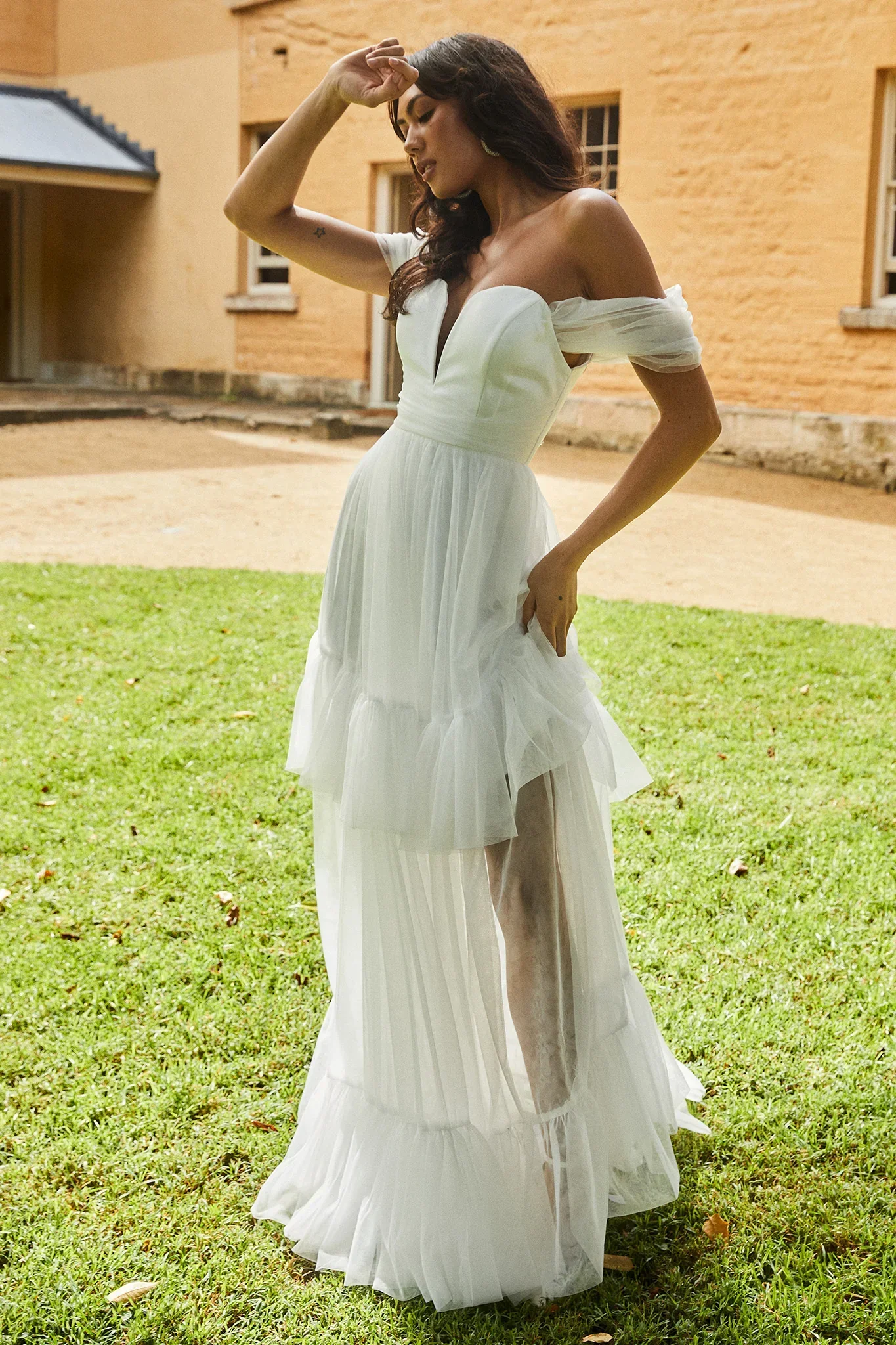 Pixi Off Shoulder Maxi Dress White