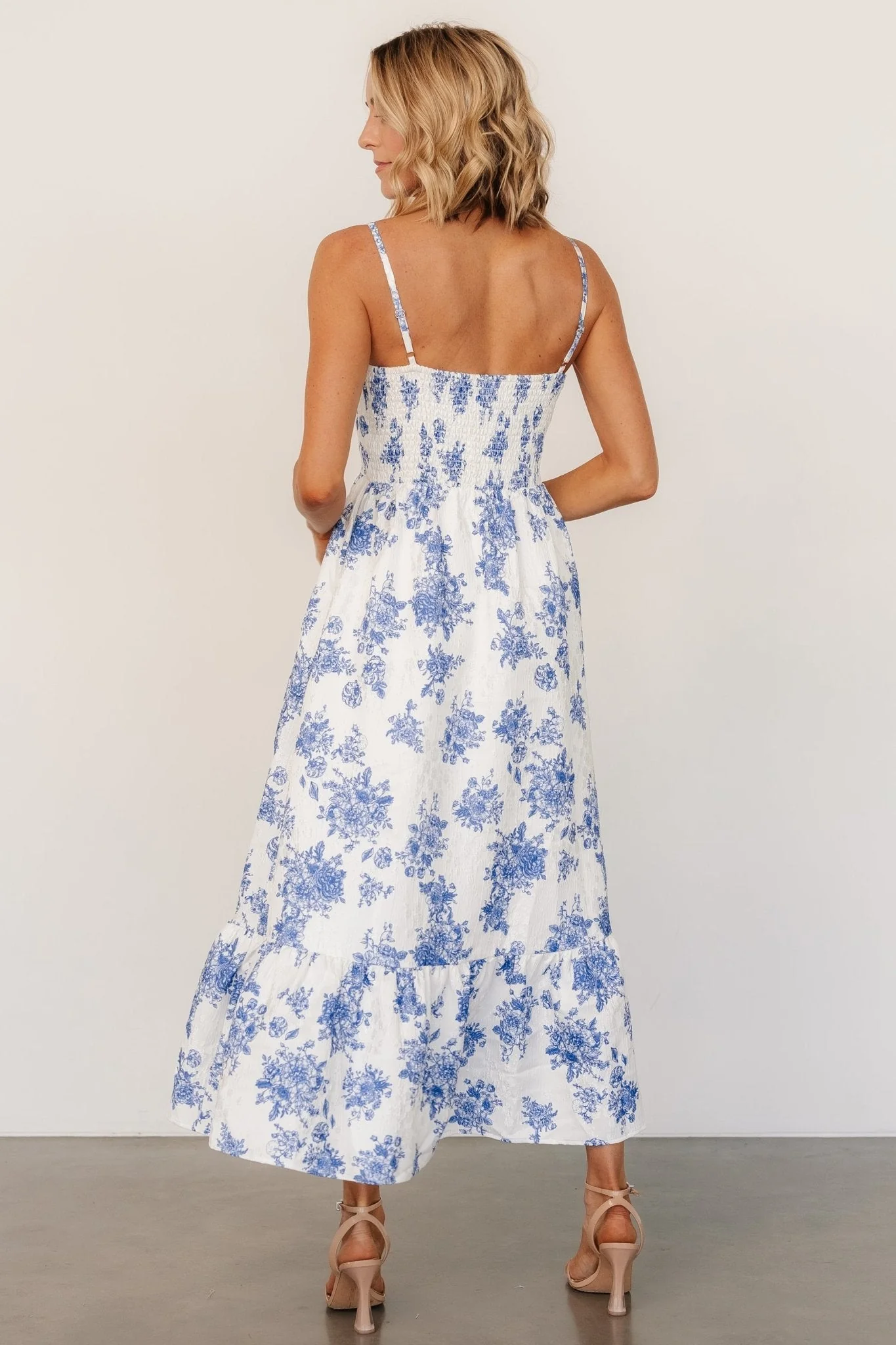 Cherie Jacquard Dress | Off White + Blue Floral