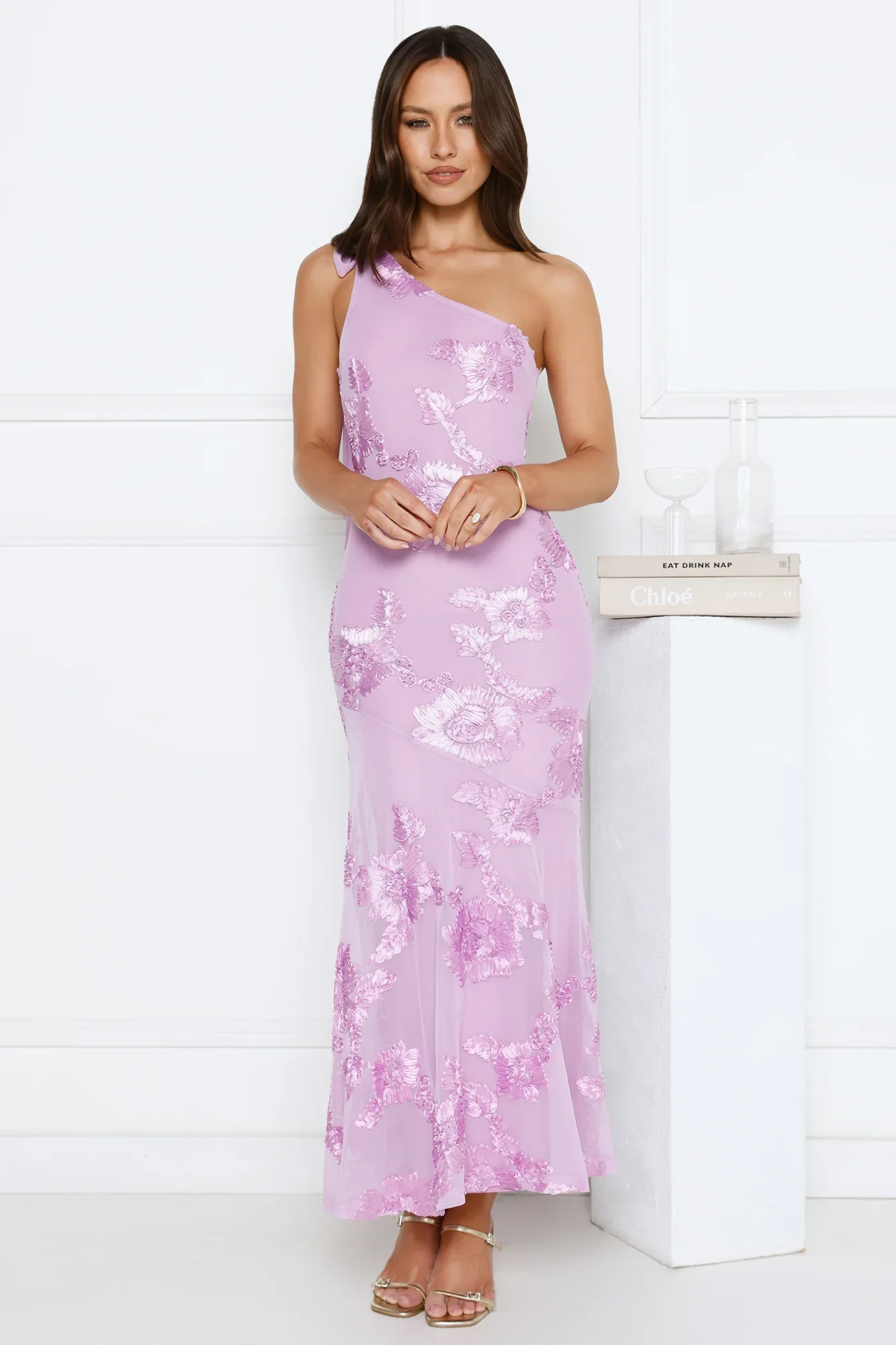 Glossy Girl One Shoulder Mesh Maxi Dress