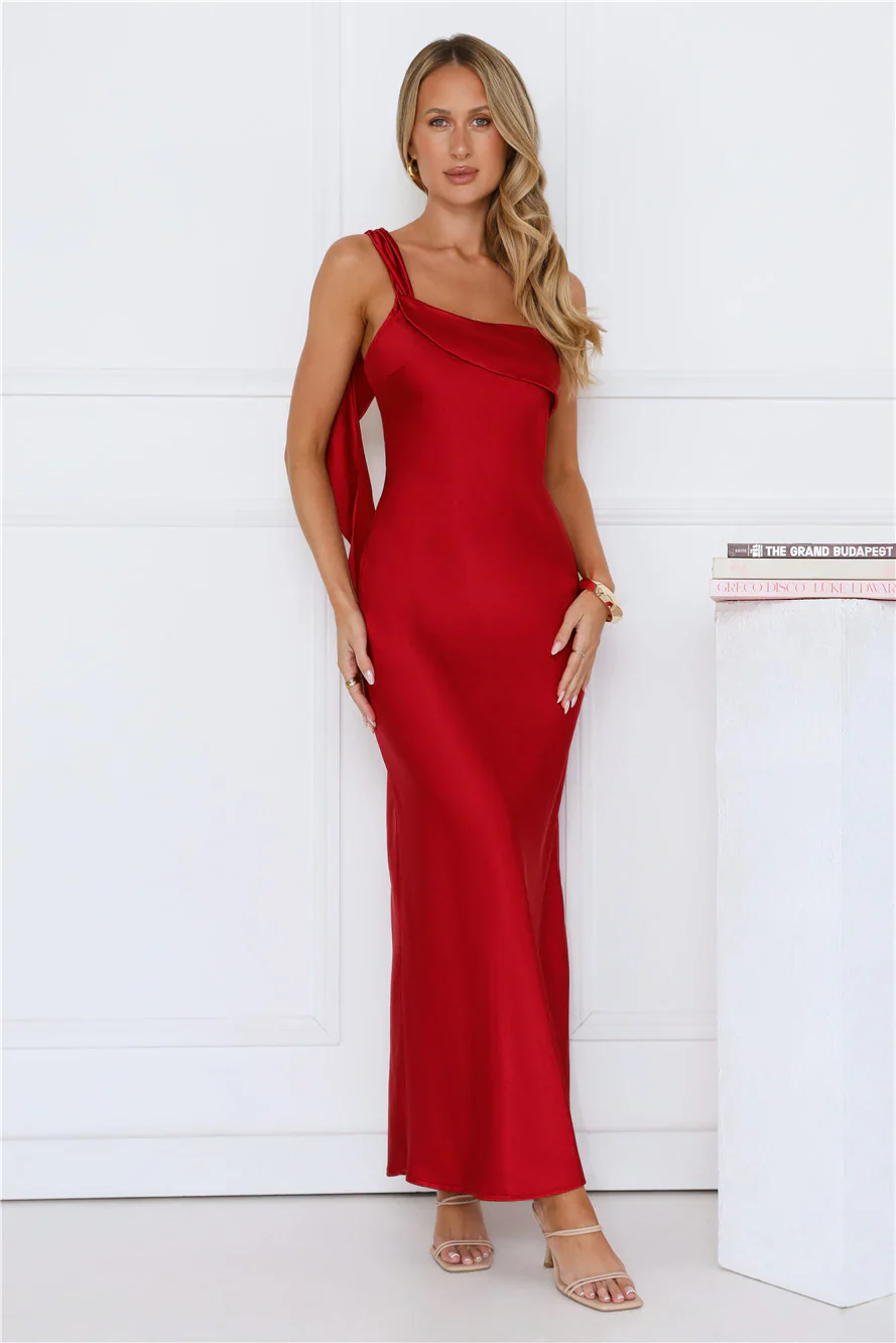 Romantic Tales Satin One Shoulder Maxi Dress