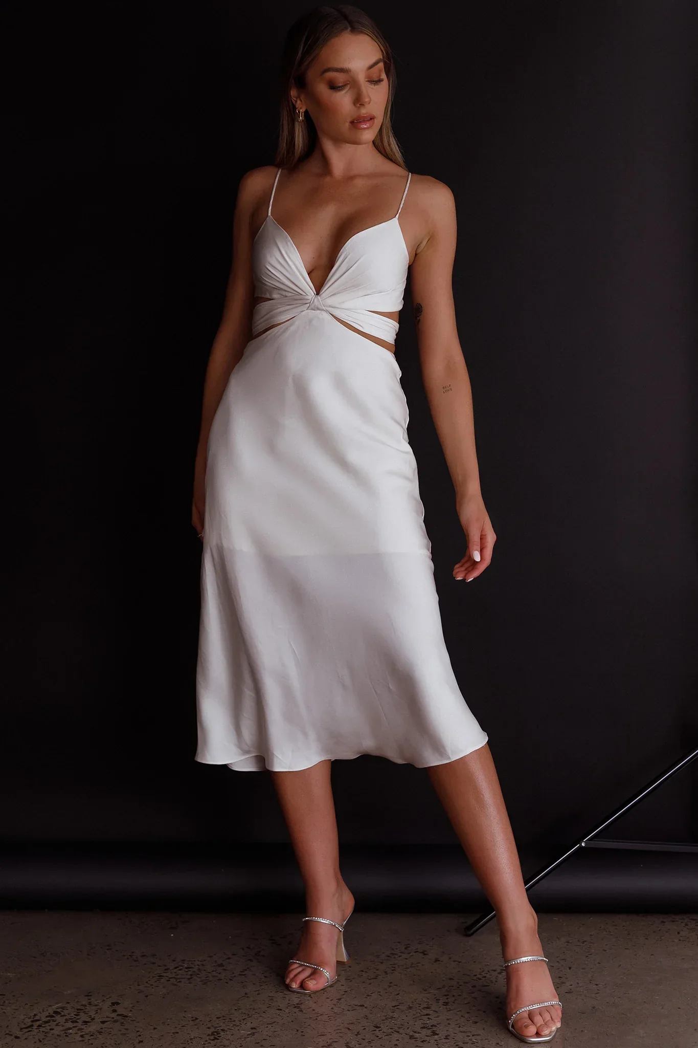 Dance With Me Crossover Bust Midi Dress Ivory