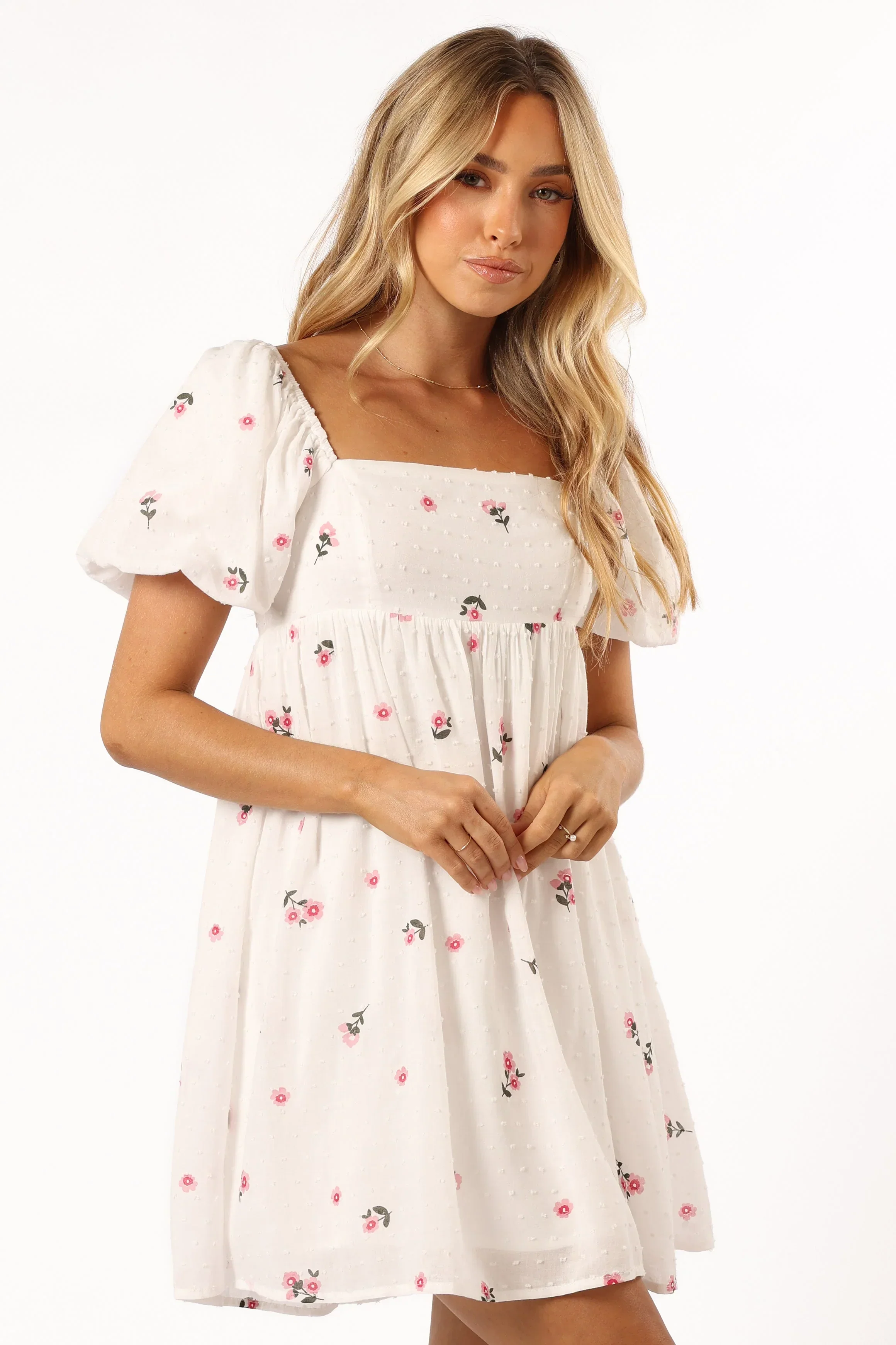 Tegan Mini Dress - White Pink Floral