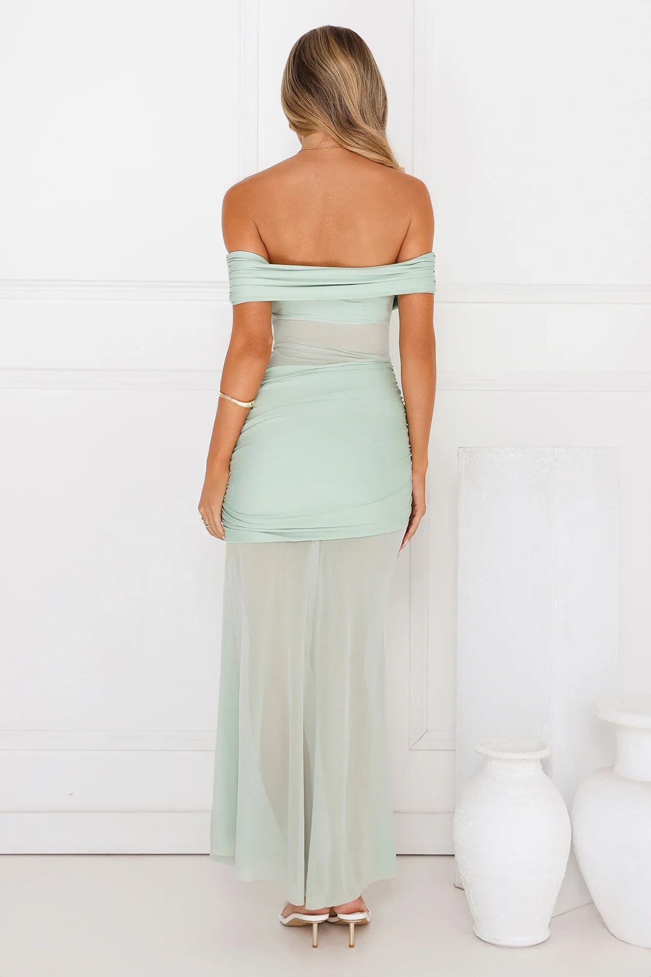 Dewdrop Dream Off Shoulder Mesh Maxi Dress