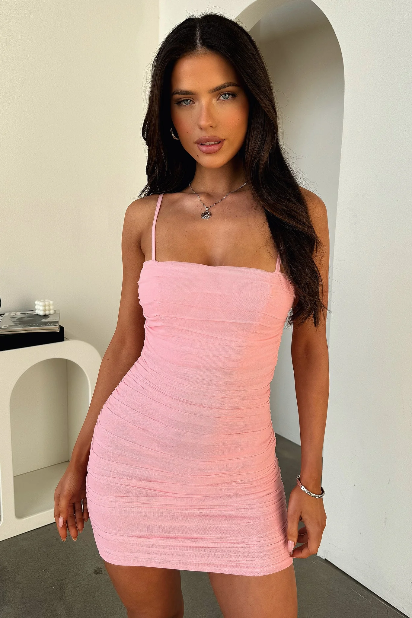 Zena Mesh Mini Dress - Blush