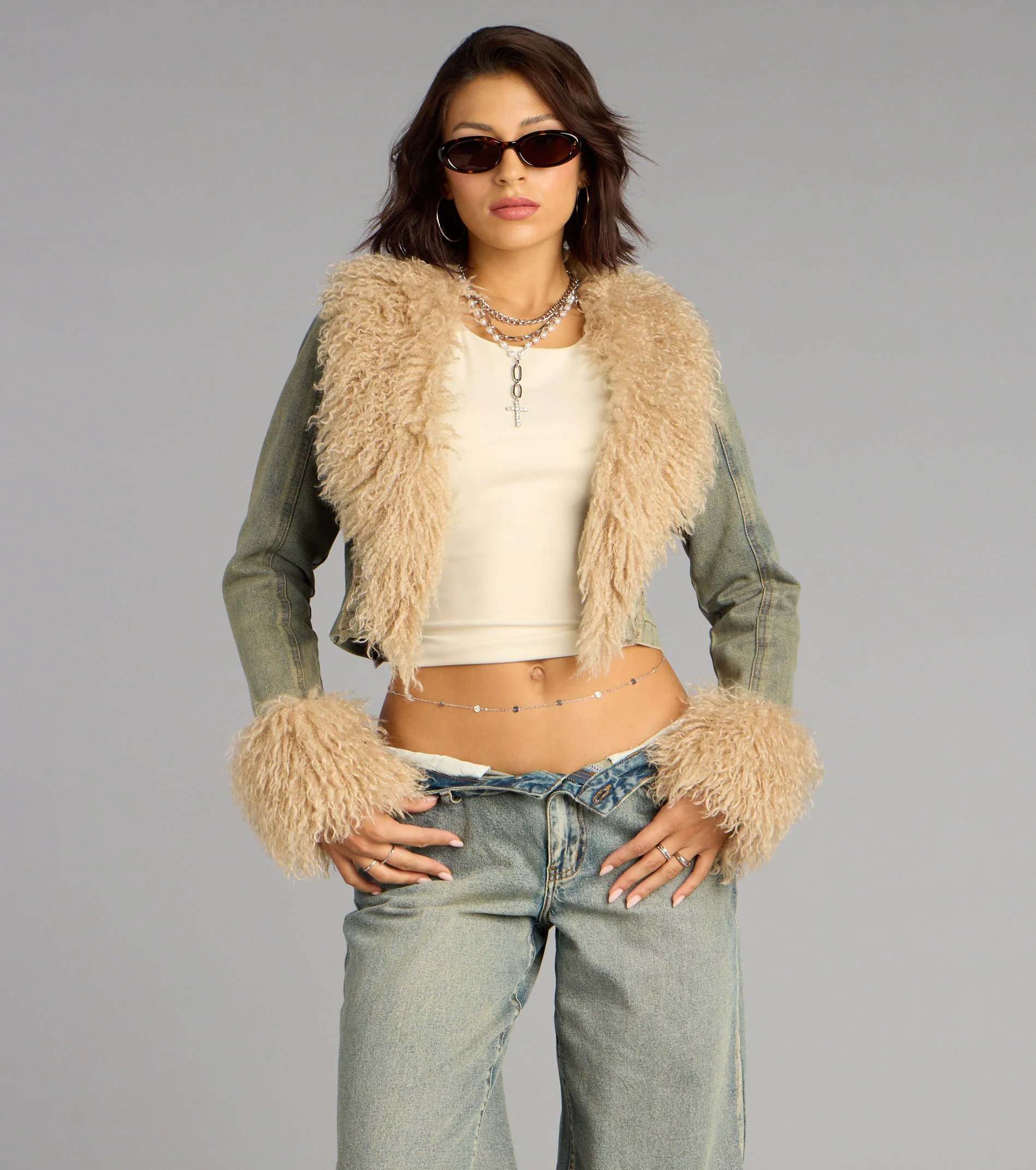 Scene Stealer Faux Fur Crop Denim Jacket