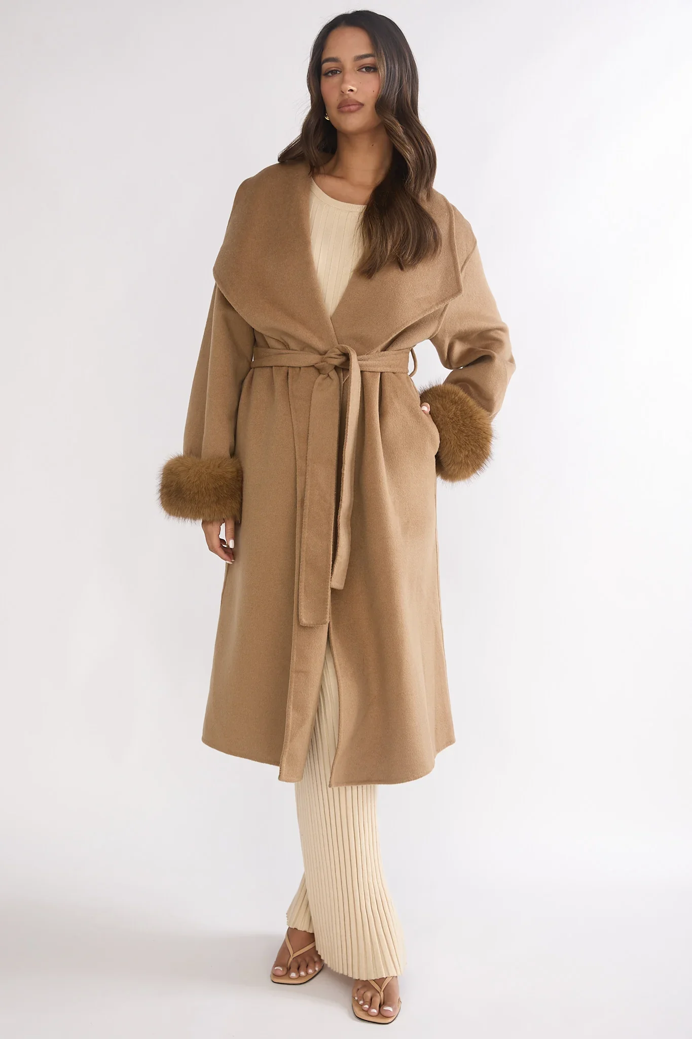 Zannora Faux Fur Coat Camel