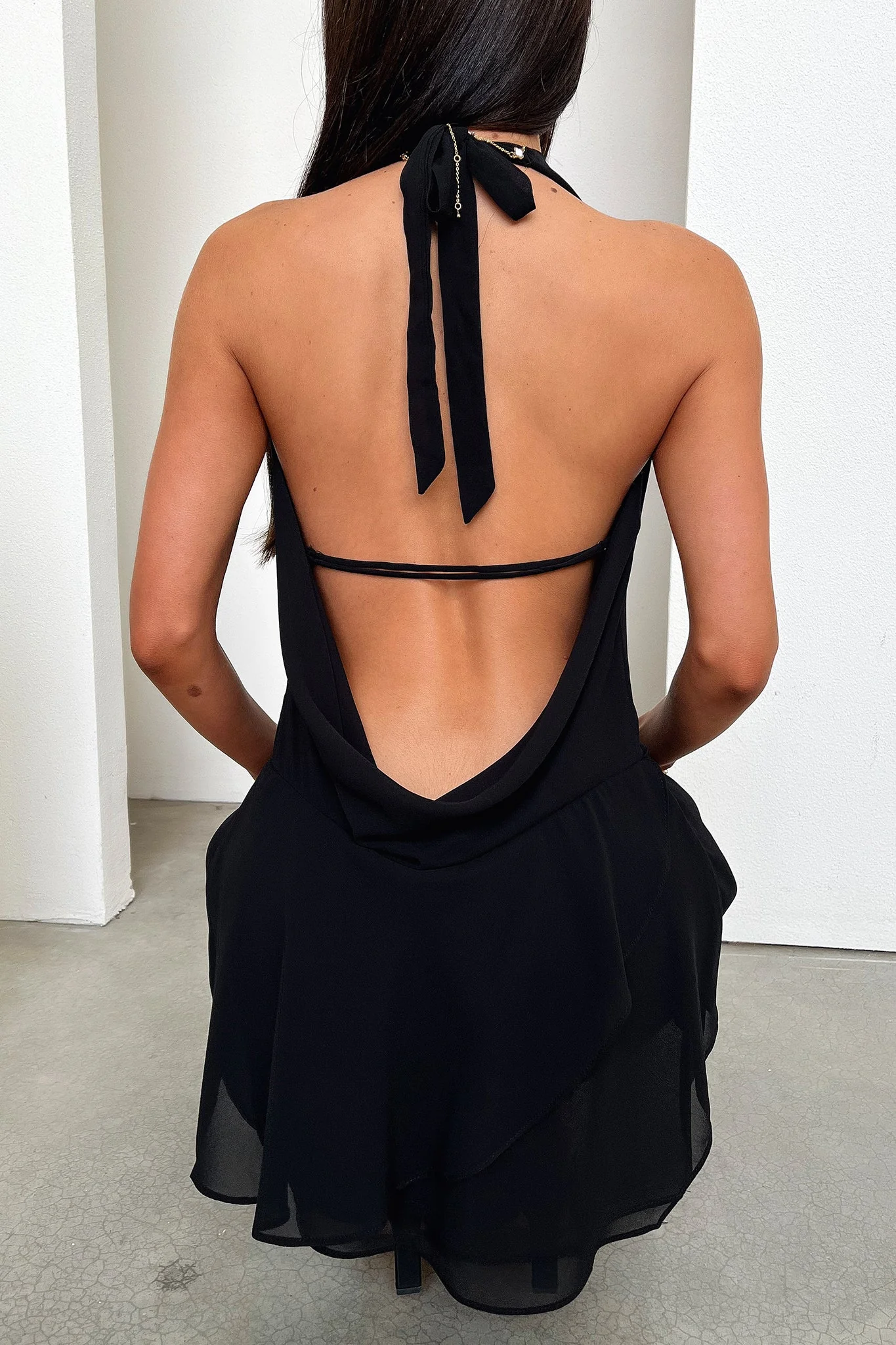 Cleo Plunge Cowl Neck Mini Dress - Black