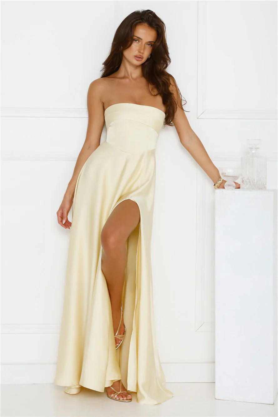 Unspoken Wishes Strapless Satin Maxi Dress