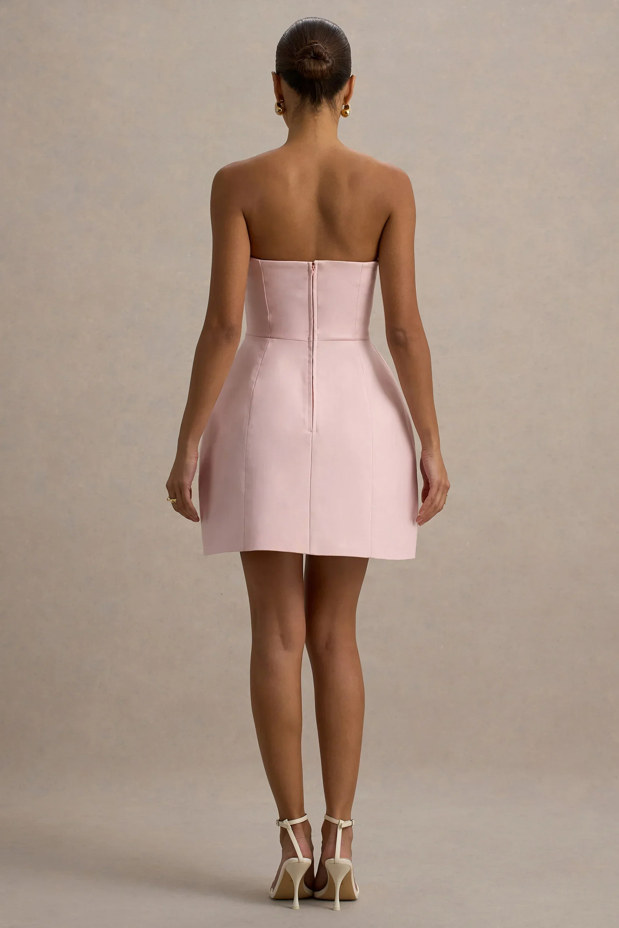 Anniston | Pink Bandeau Tailored Button Mini Dress