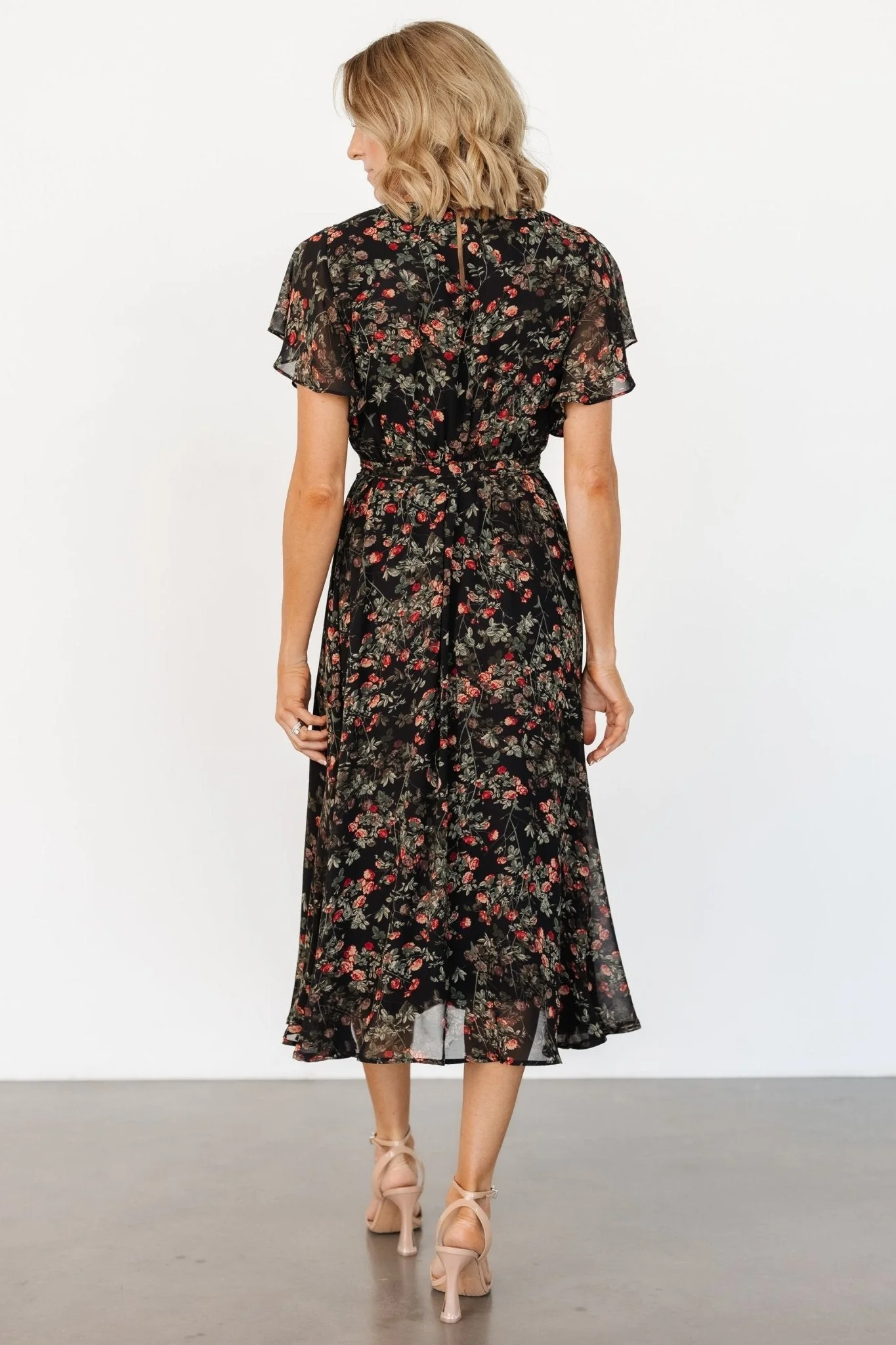 Laurel Midi Dress | Black + Red Floral