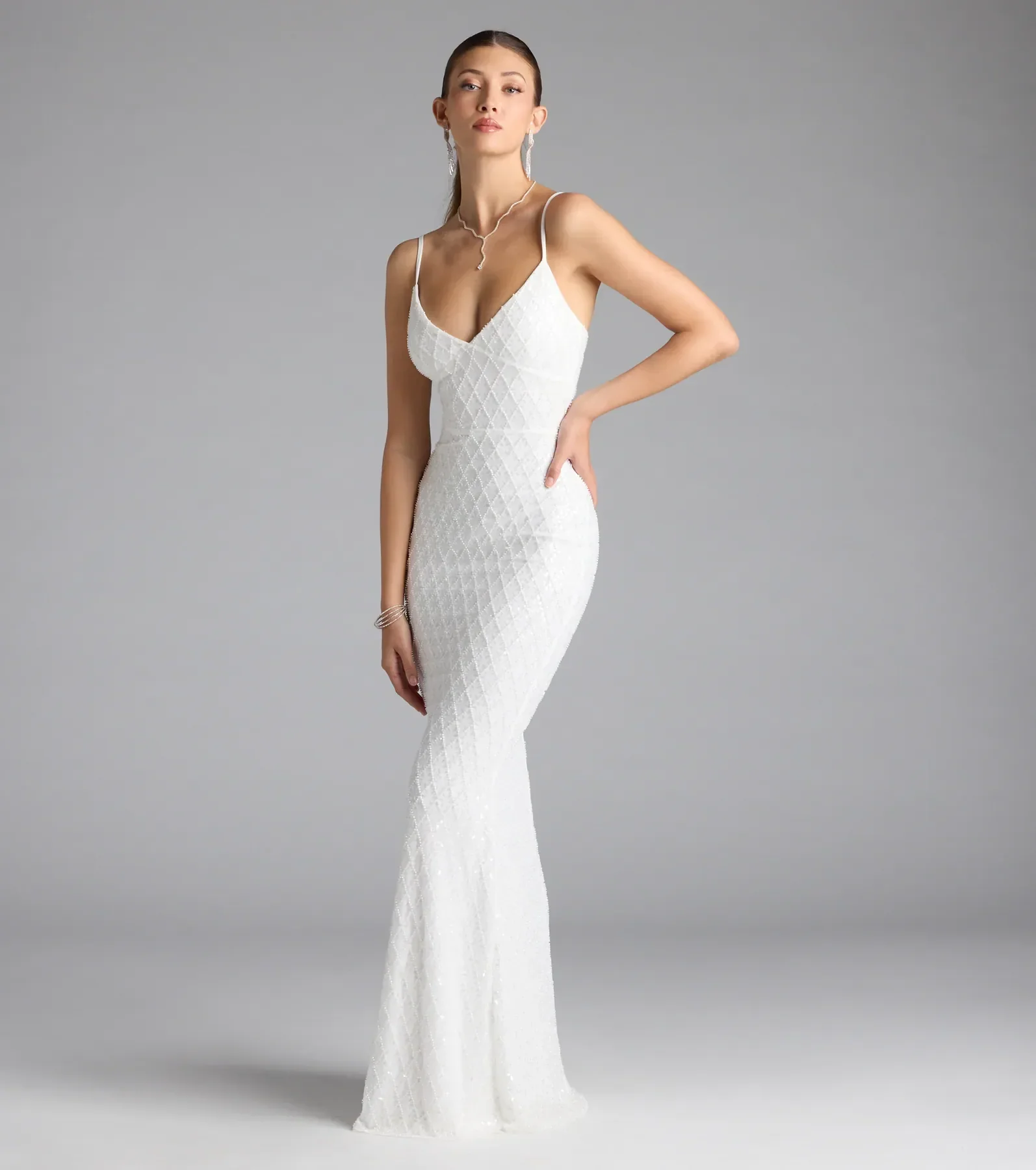 Kaylie V-Neck Bodycon Sequin Bead Formal Dress