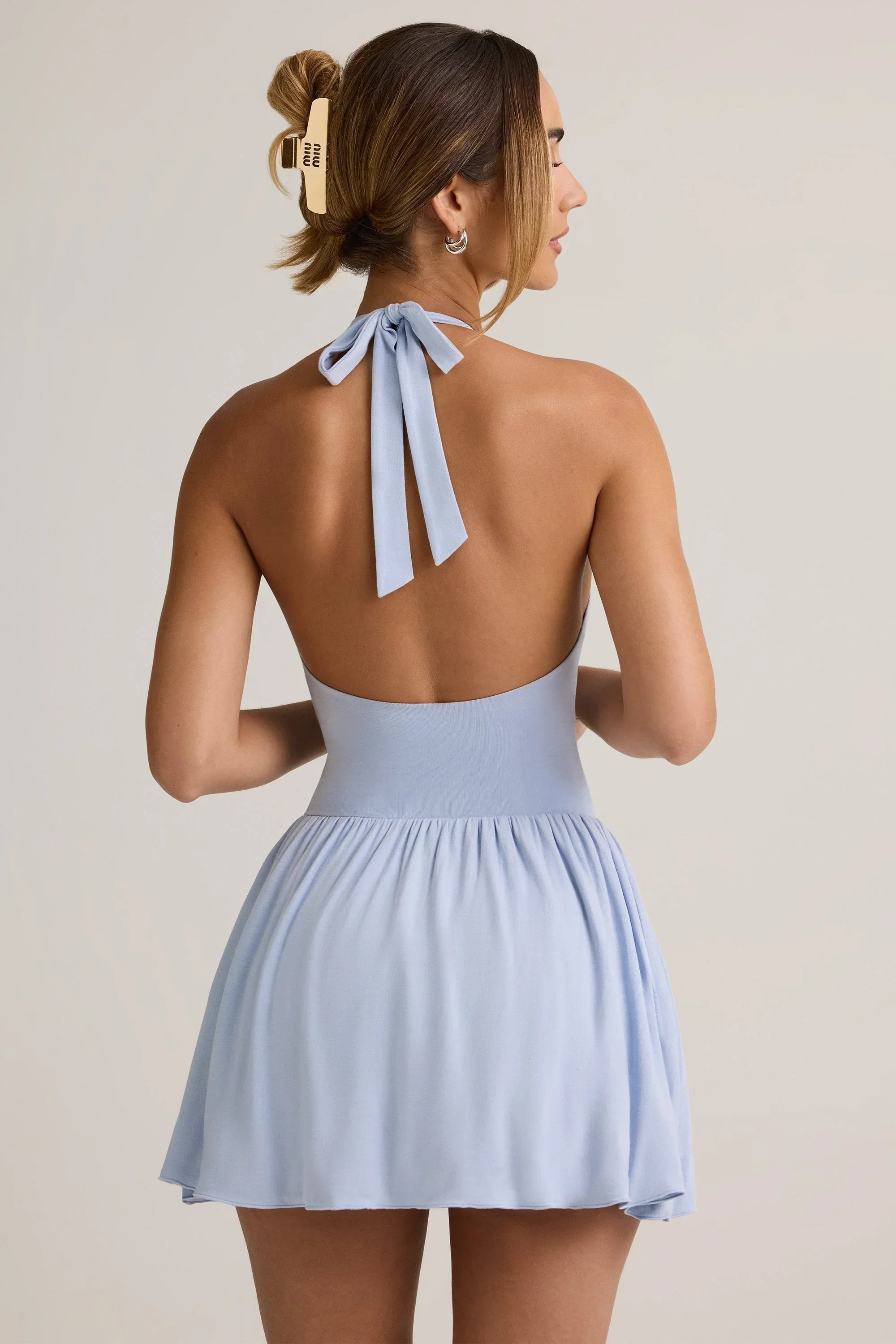 Modal Backless Halterneck Mini Dress in Light Blue