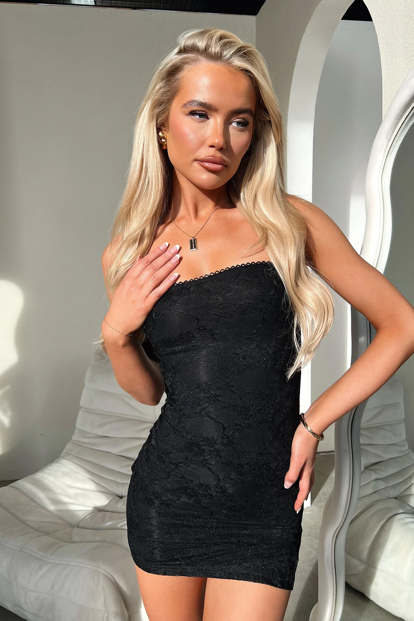 Sedona Lace Strapless Mini Dress - Black