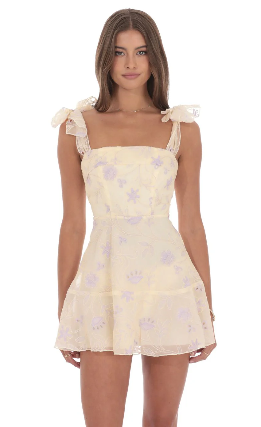 Embroidered Floral A-line Dress in Cream