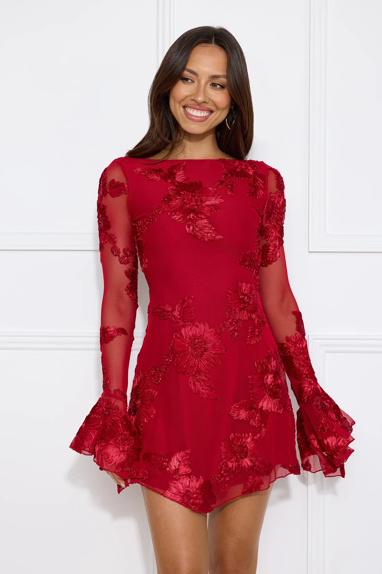 Bright Breezy Long Sleeve Mesh Mini Dress