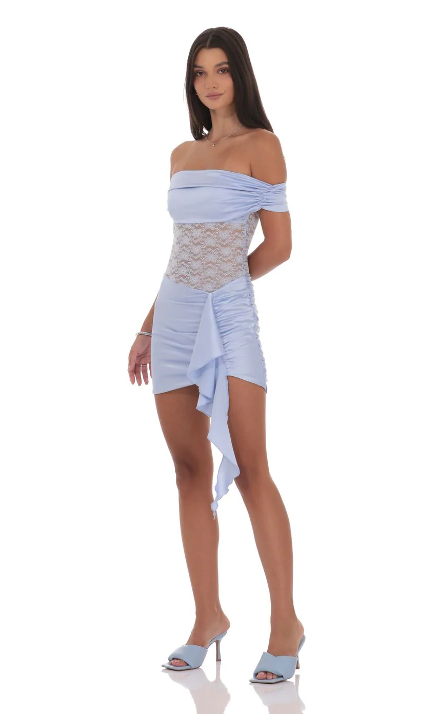 Off Shoulder Lace Cutout Dress in Light Blue