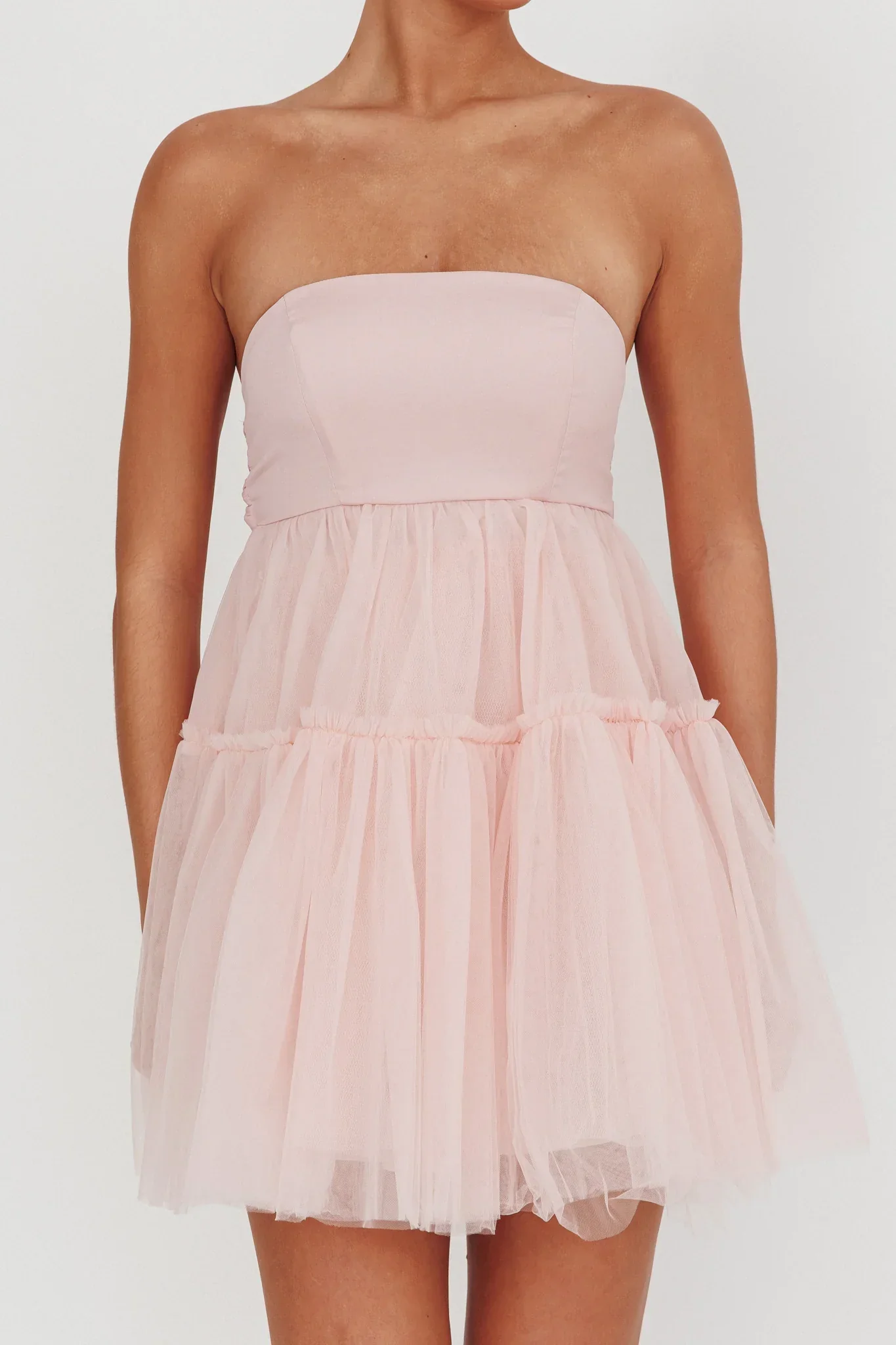 Dreamscape Strapless Tulle Mini Dress Blush