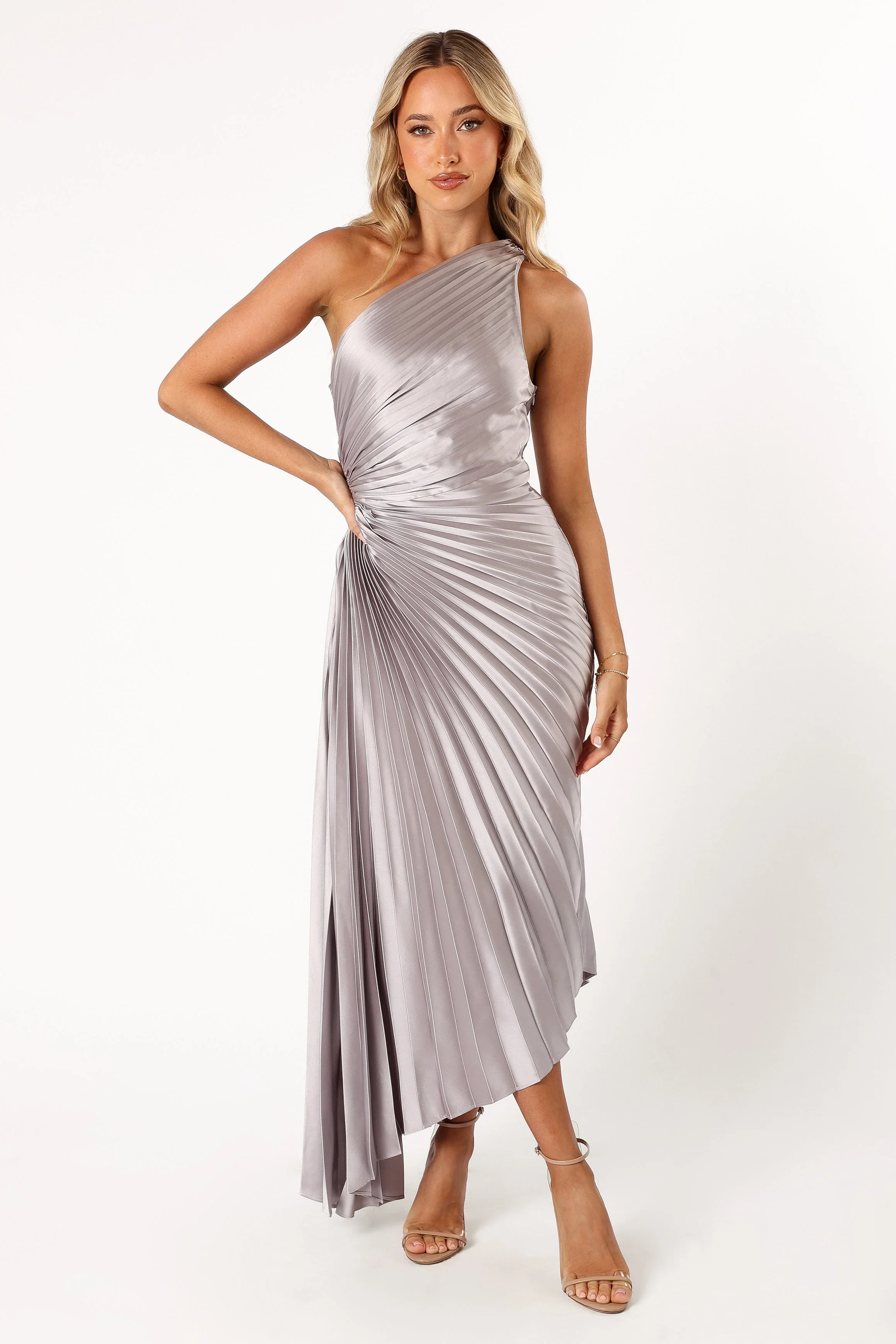 Kleo One Shoulder Maxi Dress - Silver