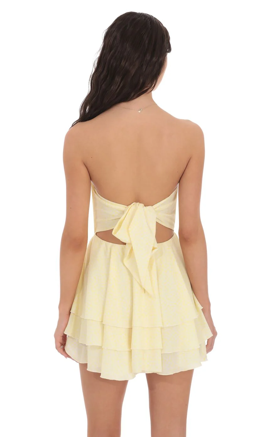 Strapless Asymmetrical Dress in Yellow