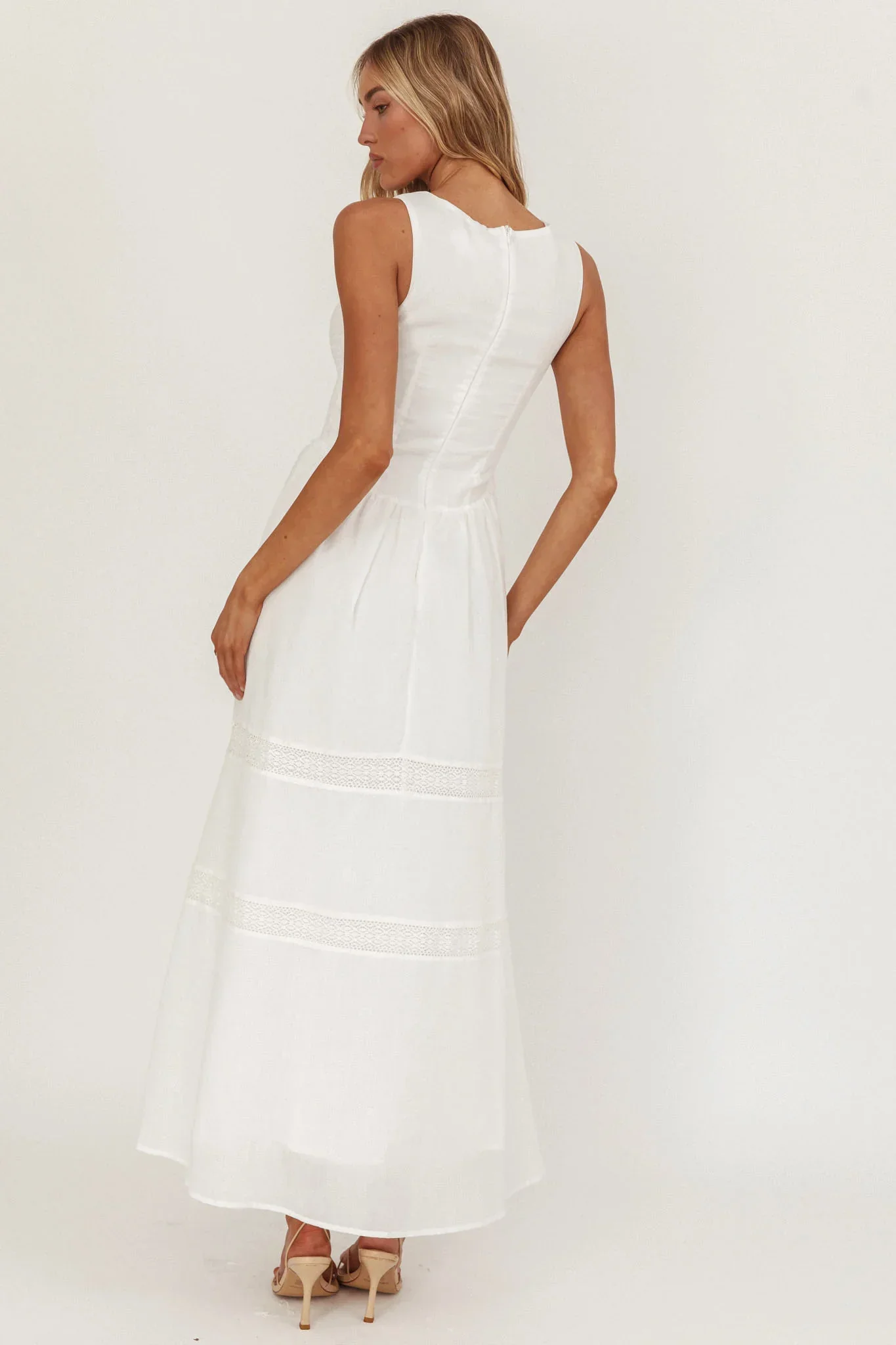 Smith Shirred Bodice Midi Dress White
