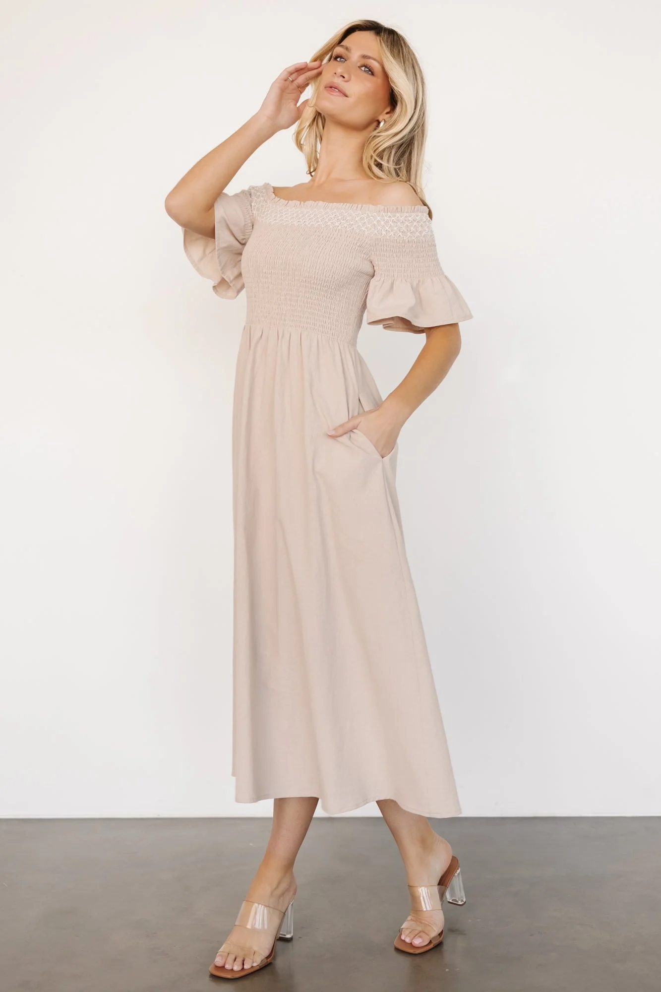 Jodi Off Shoulder Dress | Natural
