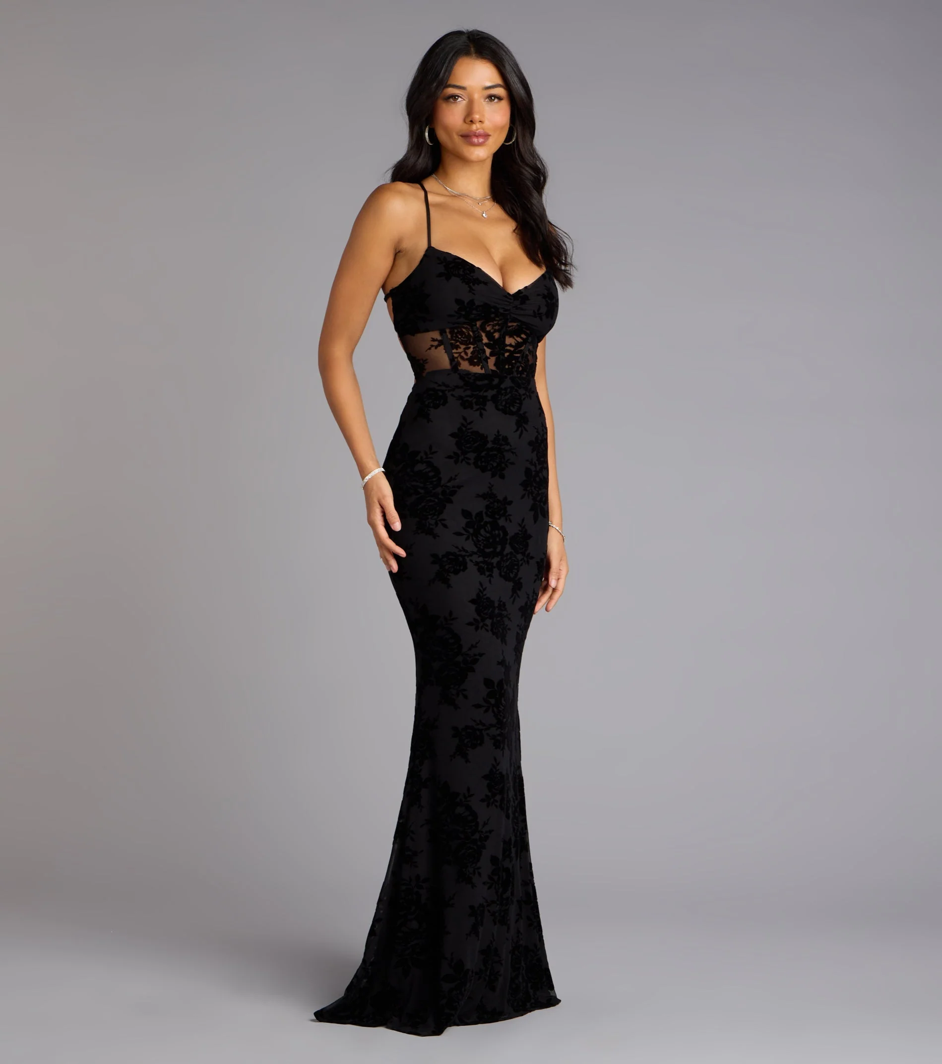Bethany Lace-Up Mesh Mermaid Formal Dress