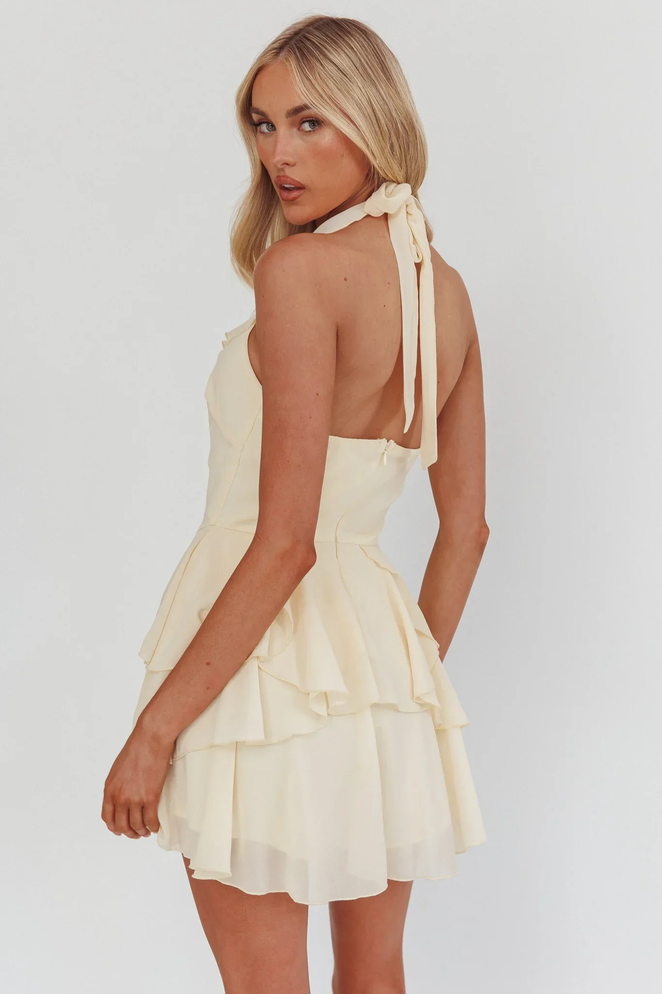 Live Loud Ruffle Layered Hem Mini Dress Cream