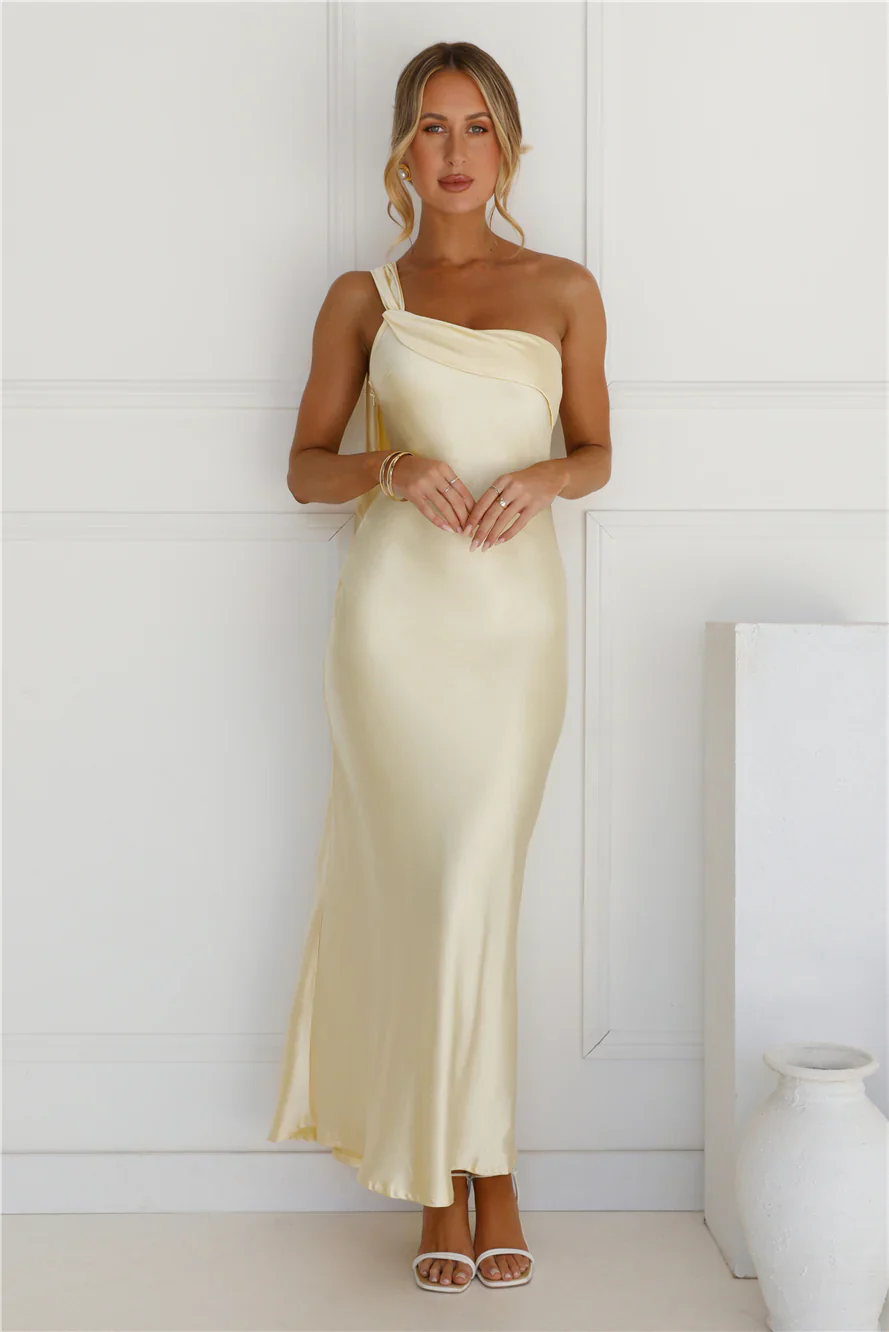 Romantic Tales Satin One Shoulder Maxi Dress
