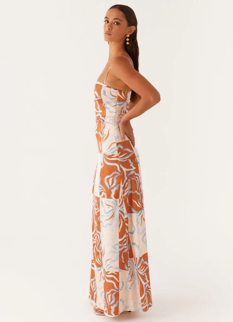 Exclusive - Aster Bloom Maxi Dress - Orange Blue Floral
