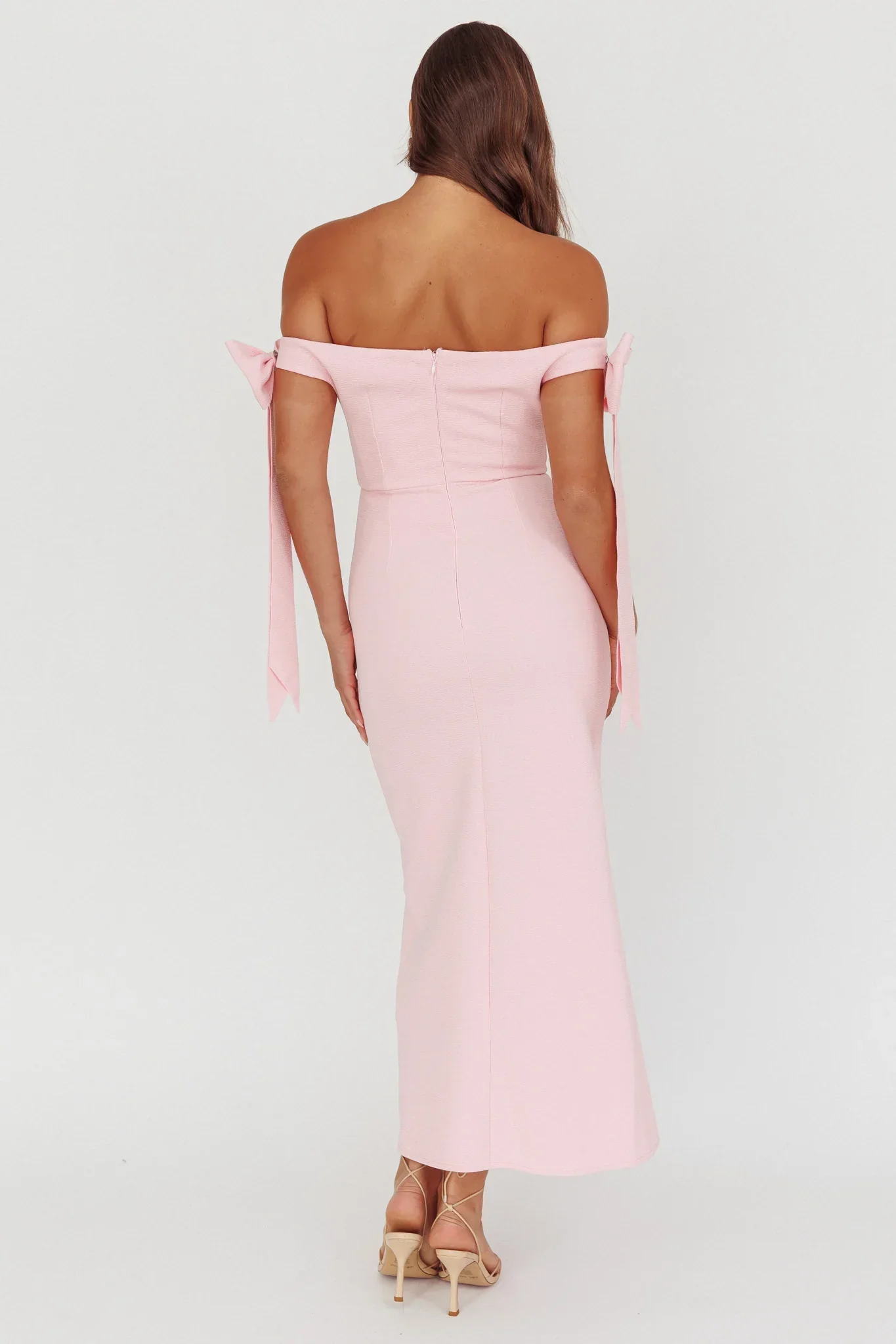 Have Faith Off-Shoulder Bow Sleeve Maxi Dress Baby Pink
