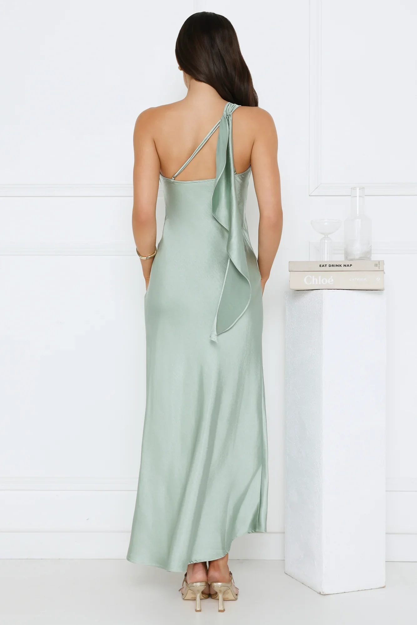 Romantic Tales Satin One Shoulder Maxi Dress